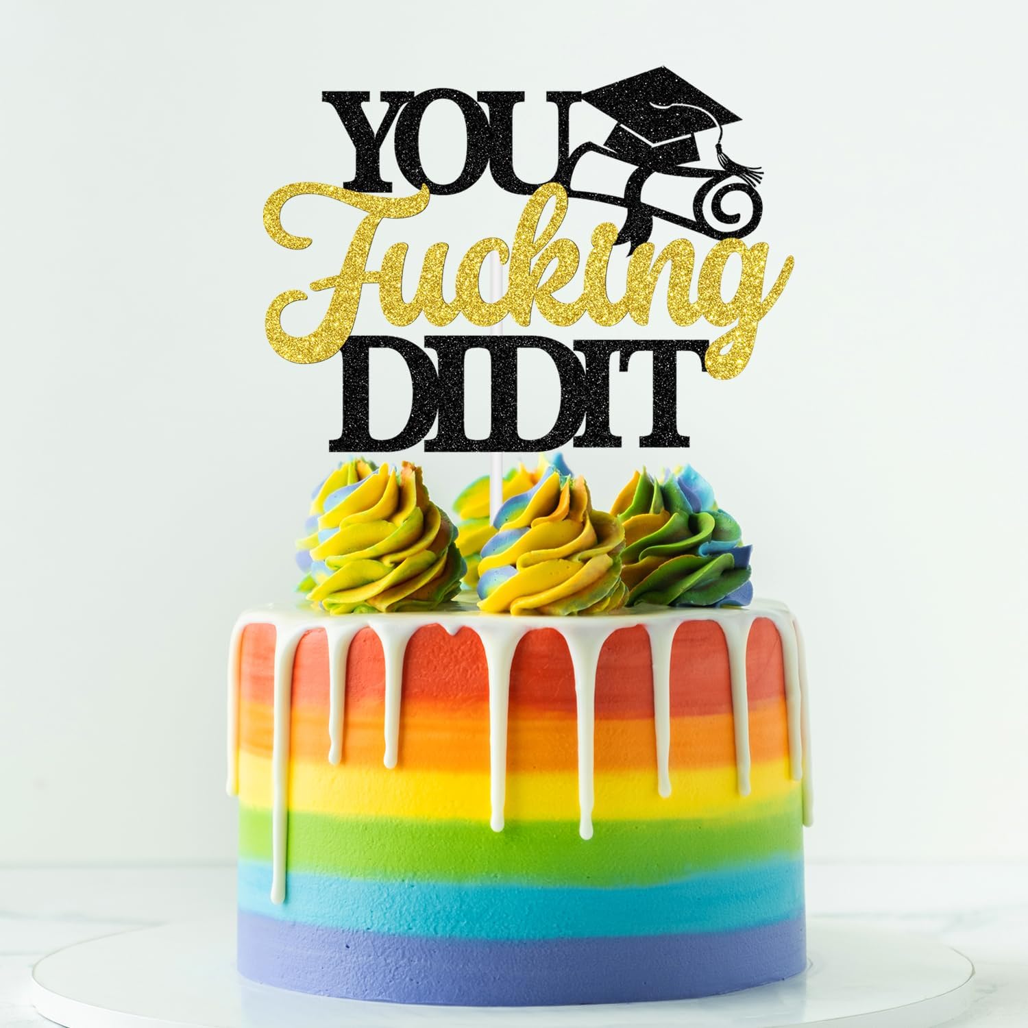 Detalle de Jenrtvis You Did It Graduation Cake Topper, Gold Glitter Class of 2026