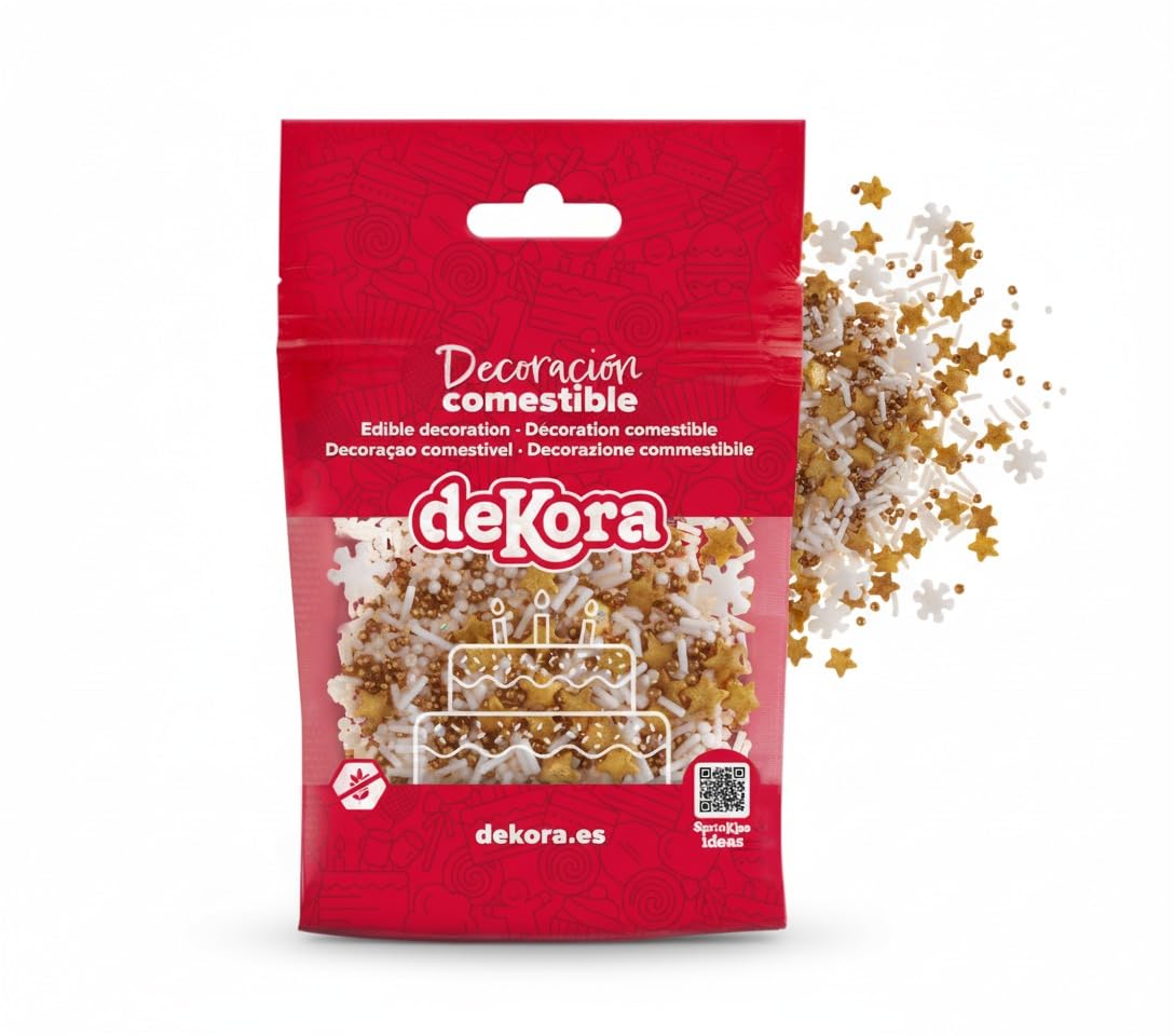 dekora Streusel Mix Schneeflocke & Sterne Weiß-Gold – 100 g, glutenfrei, laktosefrei, vegetarisch