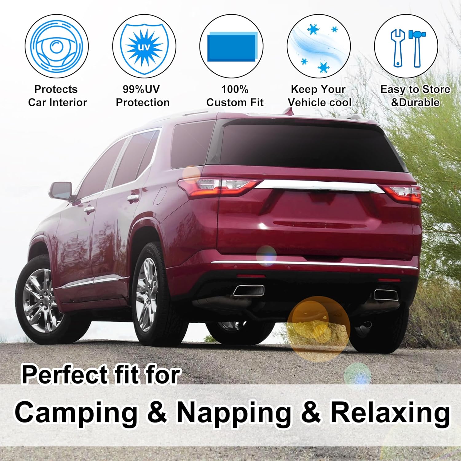 Thumbnail 5 de TINGLU Window Shades for Chevrolet Traverse (2018-2023) — 8-Piece Full Window Sun Shade Kit