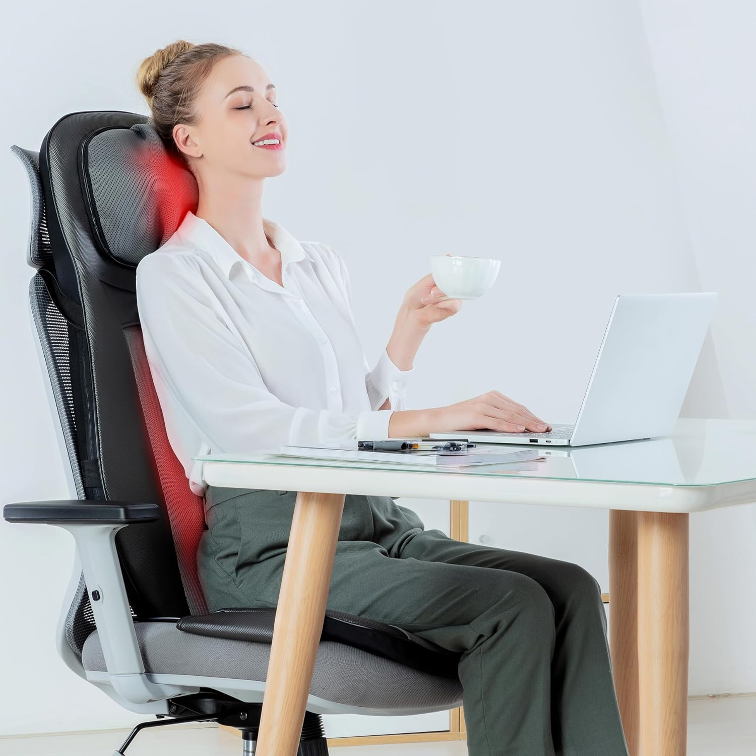 Detalle de Snailax Fauteuil Massant Shiatsu Coussin de Massage Dos avec Chaleur – Massage du cou et du dos, confort bureau et maison