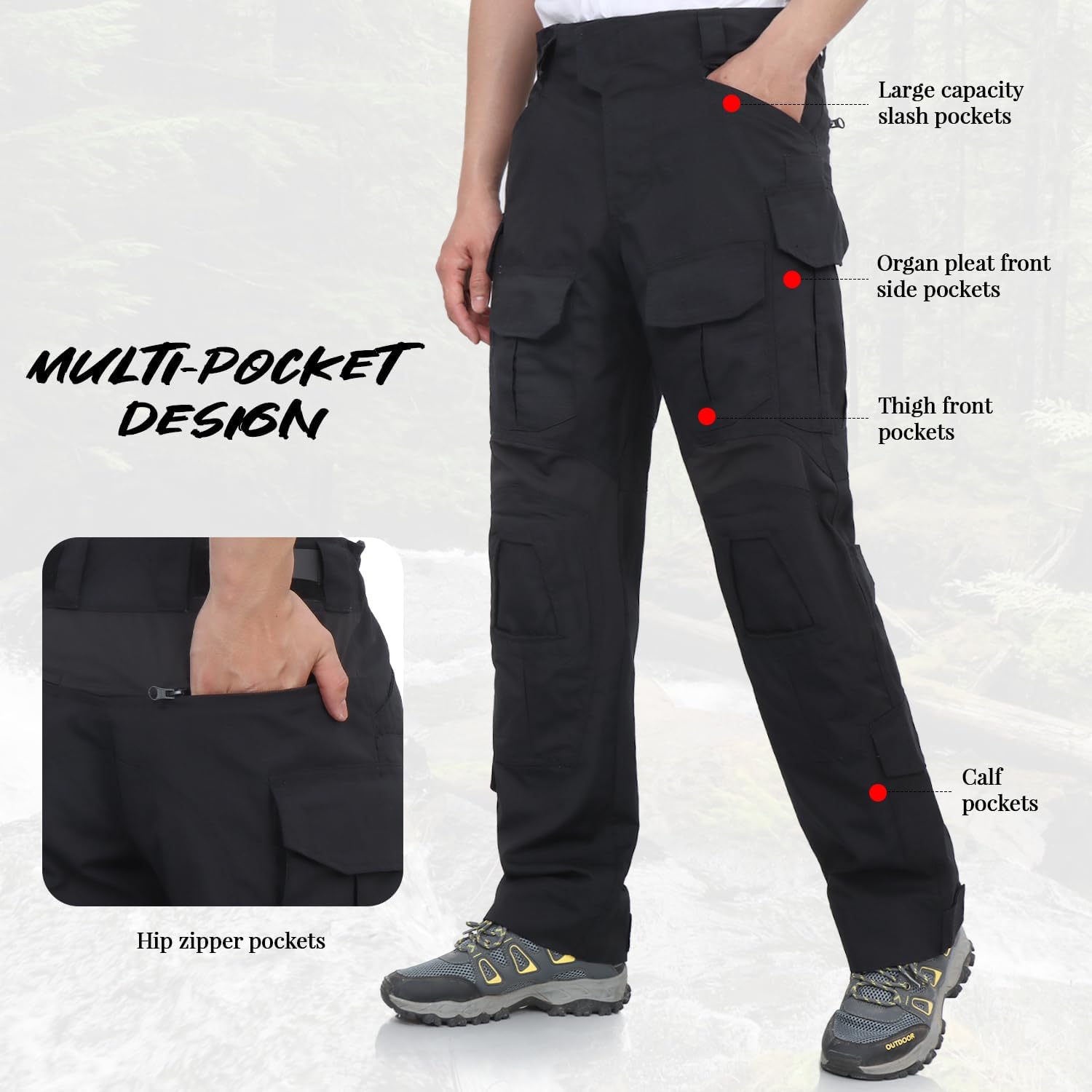 Detalle 2 de BWBIKE Herren Taktische Kampf Cargo Hose – Camouflage, Mehrtaschen, Outdoor Exploration