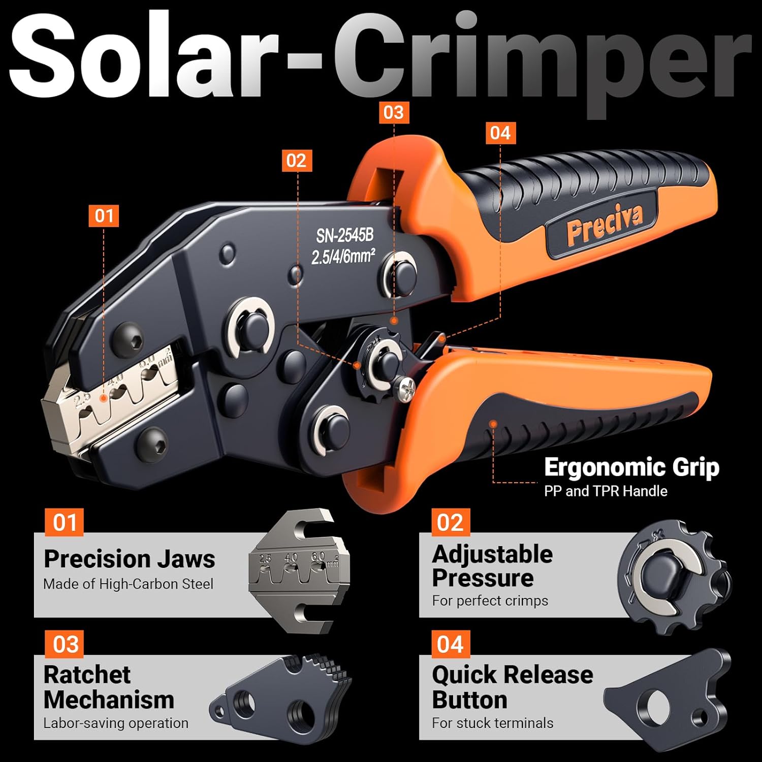 Thumbnail 2 de Preciva Solar Crimpzange Set – Solarstecker Crimpzange mit 10 Paar Steckern und Aufbewahrungsbox