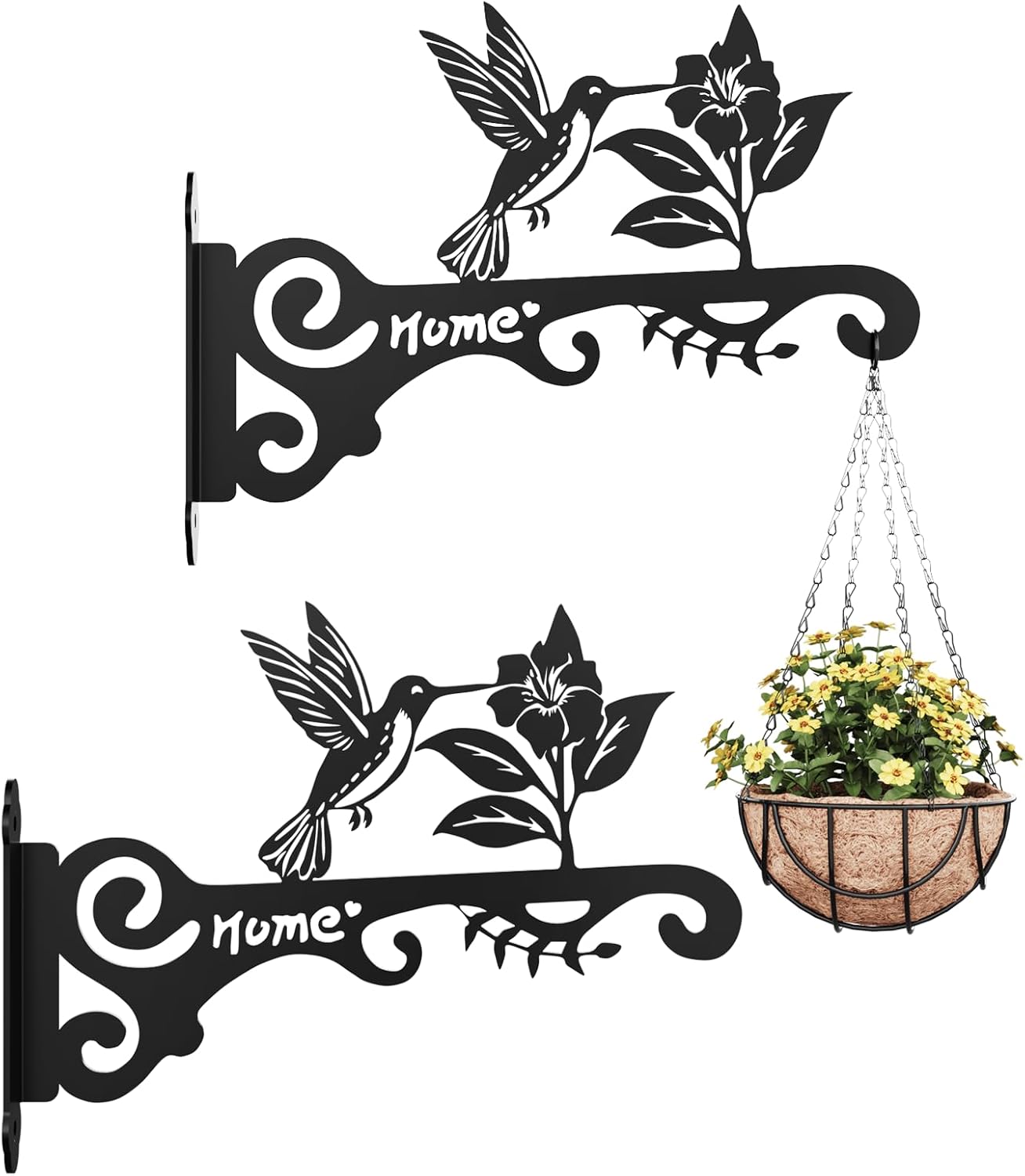Detalle de Bamworld Staffa da parete per piante – confezione da 2 pezzi, supporto decorativo con motivo colibrì