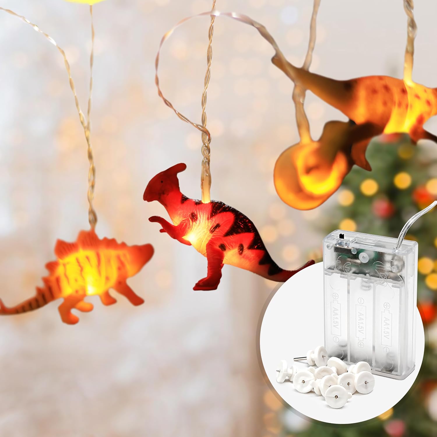 Detalle de CozyHome Lucine LED decorative a forma di dinosauro, 4 metri con spina e 12 figure