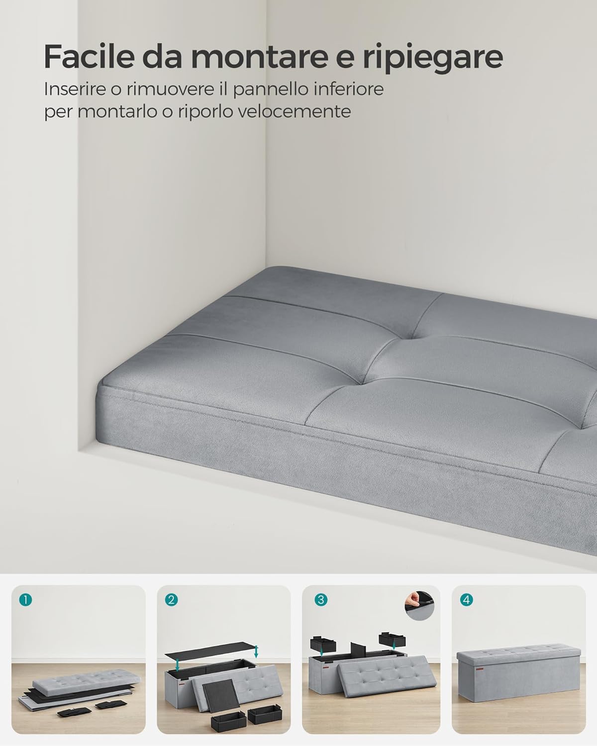 Thumbnail 6 de SONGMICS Cassapanca Pouf Contenitore LSF277G02: poggiapiedi pieghevole con contenitore da 131 L