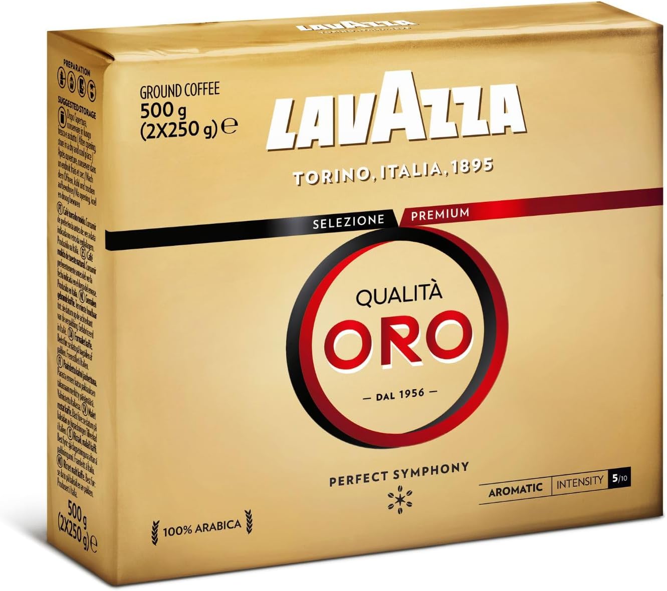 Detalle de Lavazza Café Moulu Qualità Oro 100 % Arabica – Esprit italien, Intensité 5, 2x250 g