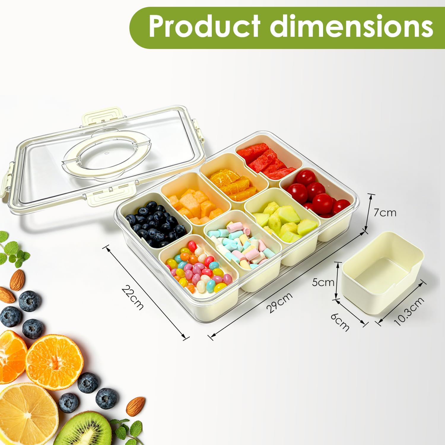 Thumbnail 1 de HRXFOZ Divided Serving Tray with Lid & Handle (8 Compartments) Portable Snack Box