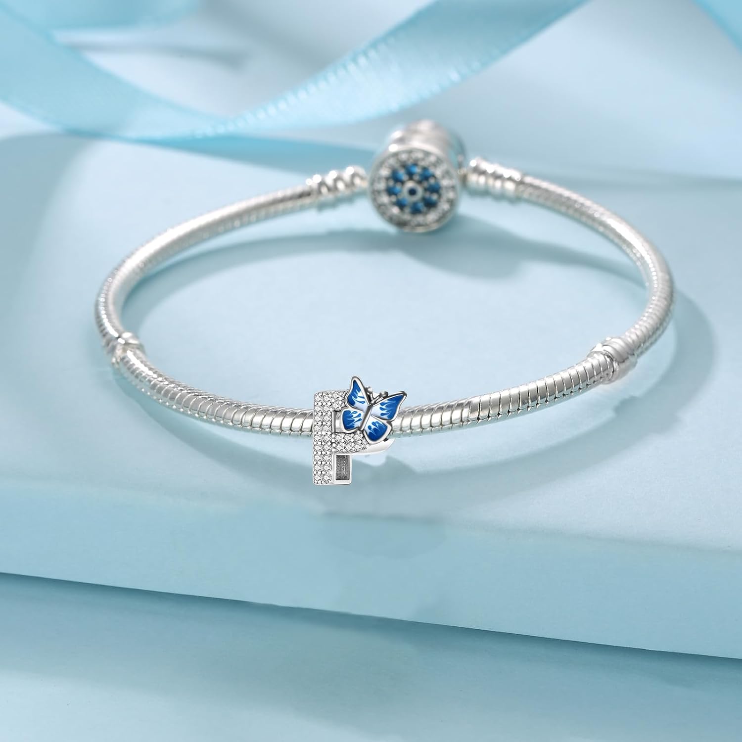 Thumbnail 1 de FLUFLO Charm Anhänger A –925 Sterling Silber, Zirkonia, A-Z, kompatibel mit Pandora-Armbändern