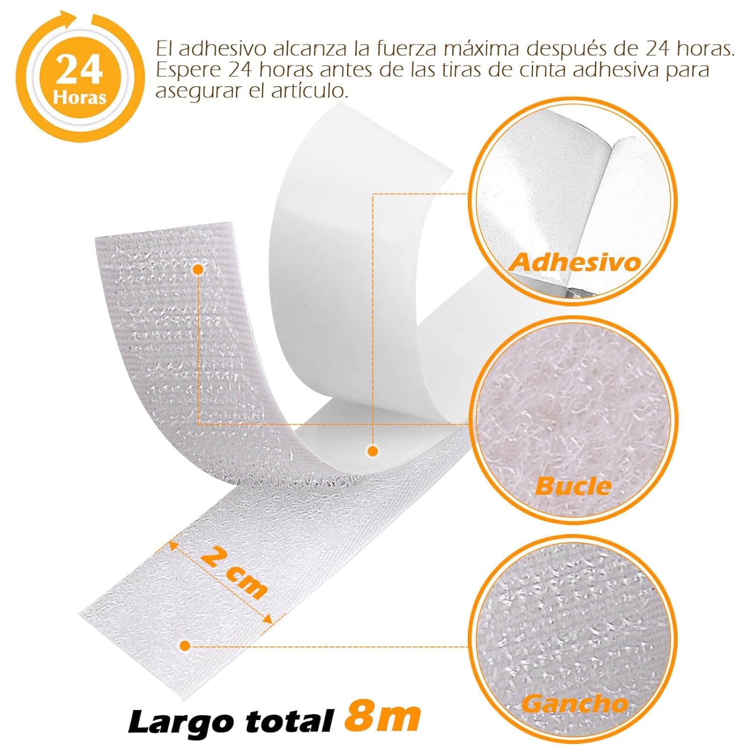Detalle de Blooven 20 mm x 8 m cinta hook y loop autoadhesiva