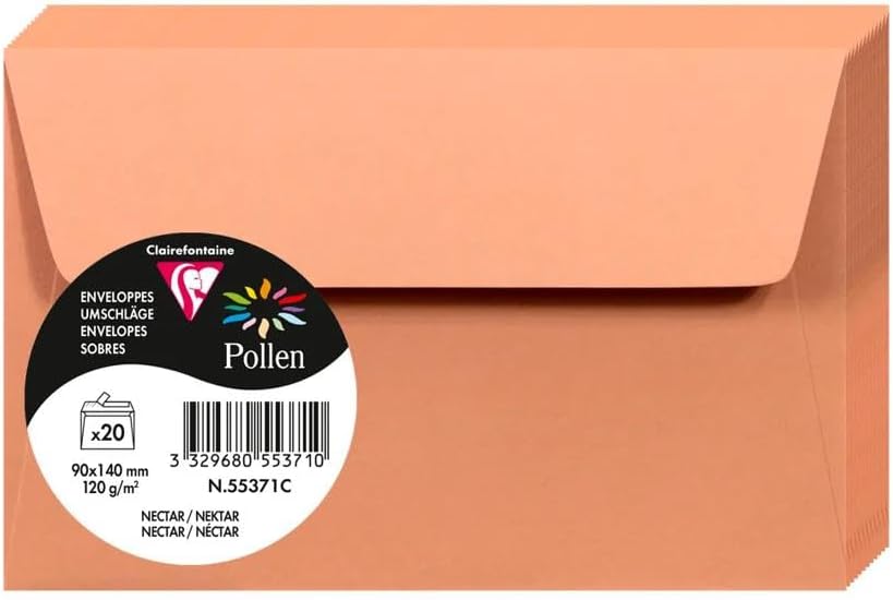 Clairefontaine 55371C: pacco da 20 buste autoadesive 9x14 cm, 120 g/m², colore ambrosia – linea Pollen