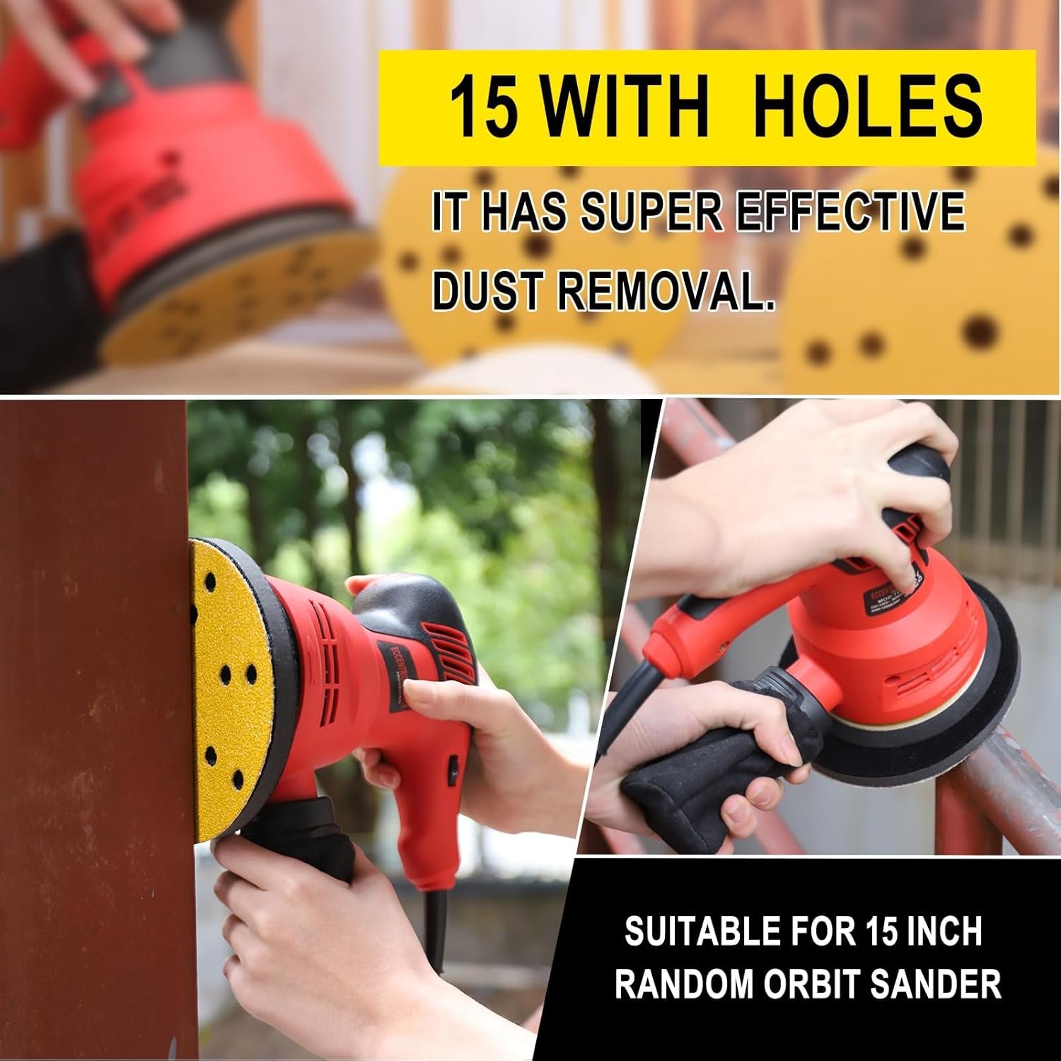 Thumbnail 1 de Sruhrak Sanding Discs 150mm, 180 Grit (100 Pcs) with 15 Holes for 6-Inch Orbital Sanders