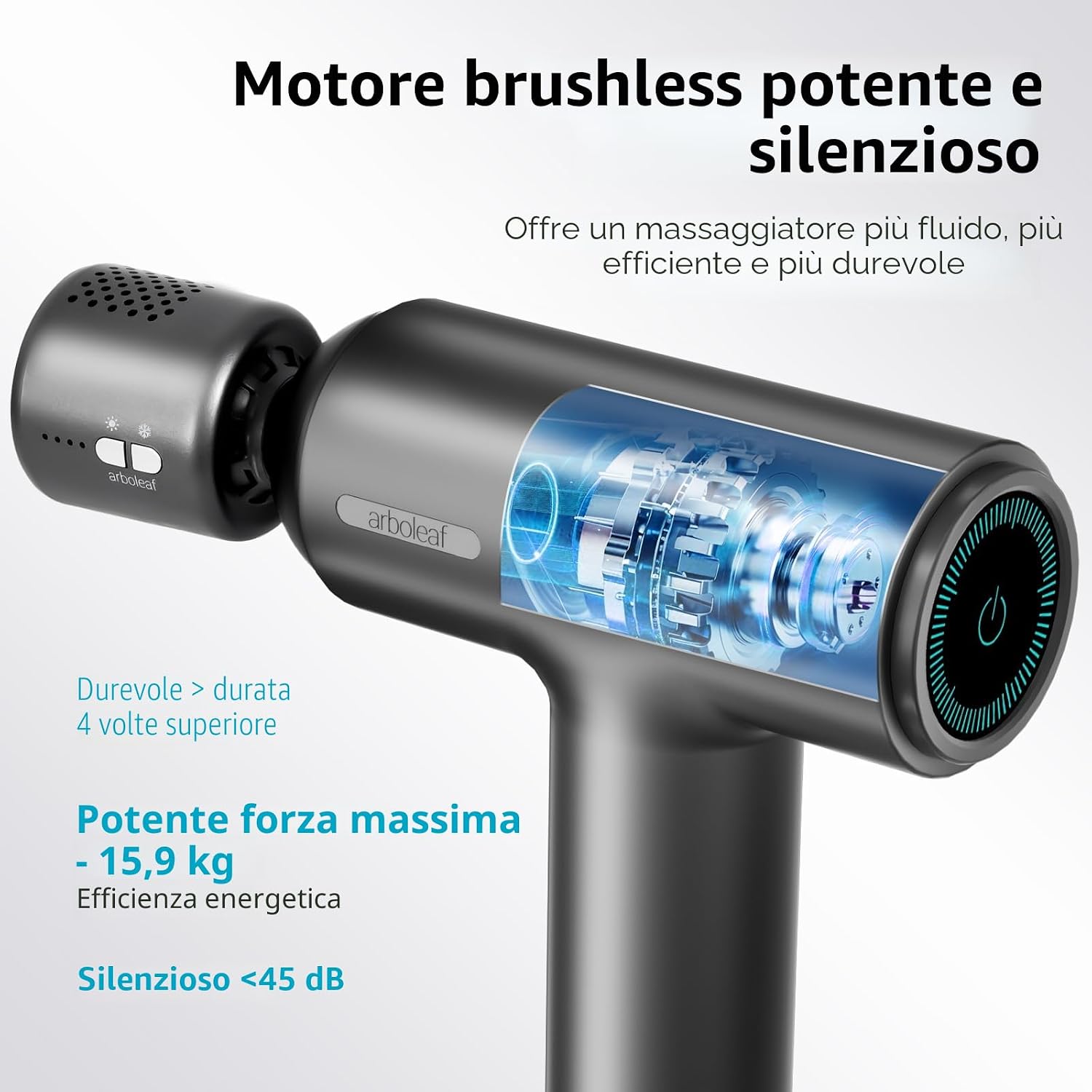 Detalle de arboleaf Pistola per Massaggio Muscolare con Caldo e Freddo – 6 velocità, 5 testine, design portatile