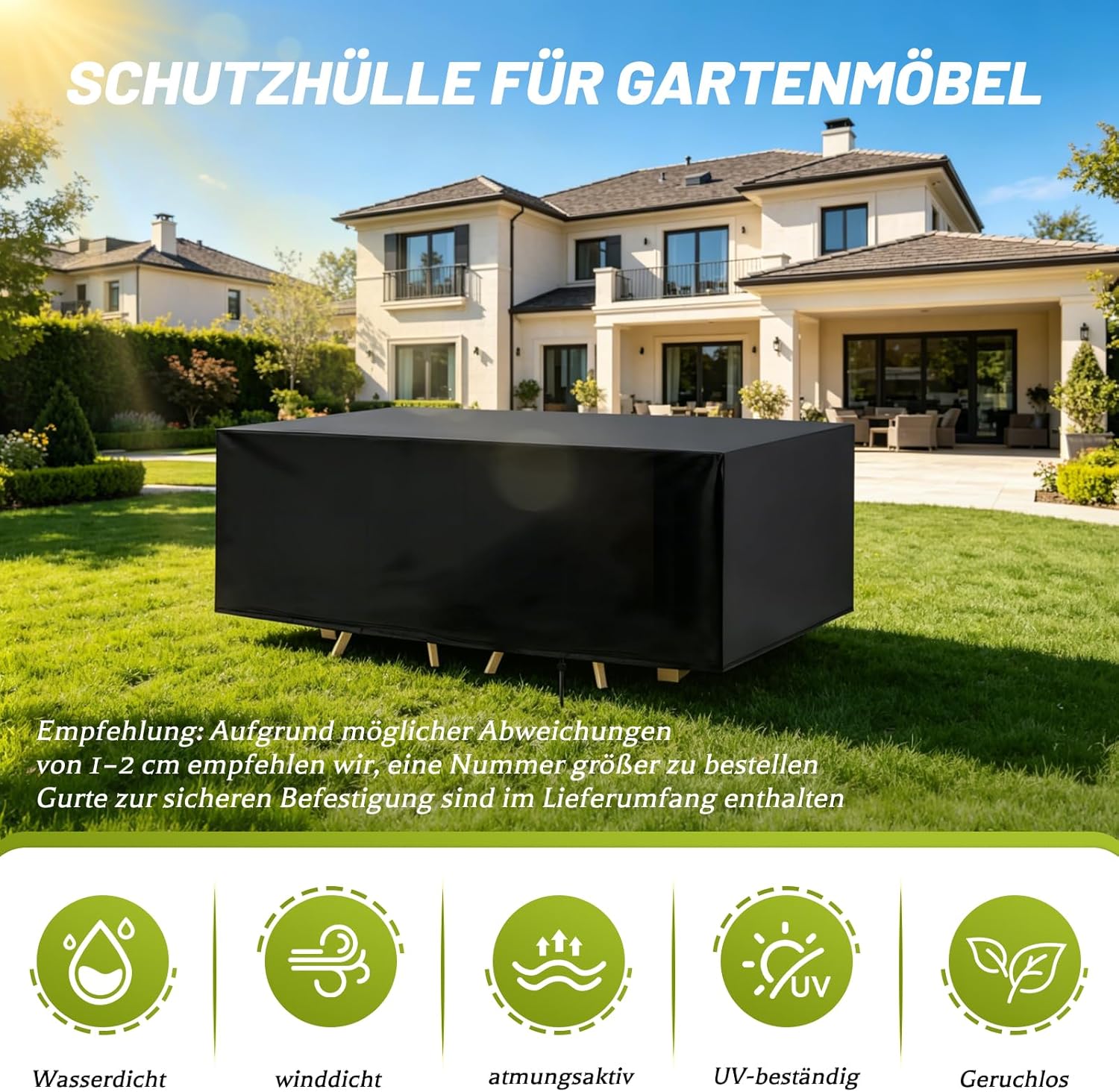 Detalle de Aipwerer Abdeckung Gartenmöbel Wasserdicht – 213x132x72 cm, Schwarz, 420D Schutzhülle