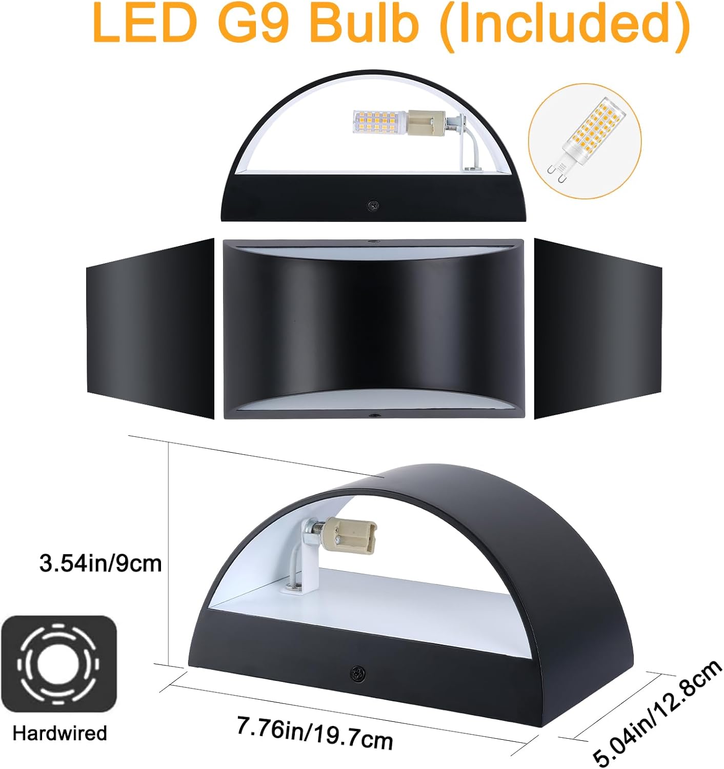 Thumbnail 2 de BRIVOLART Black Modern LED Wall Sconce (Pair) with G9 Bulbs – Up and Down Wall Mount Lamps