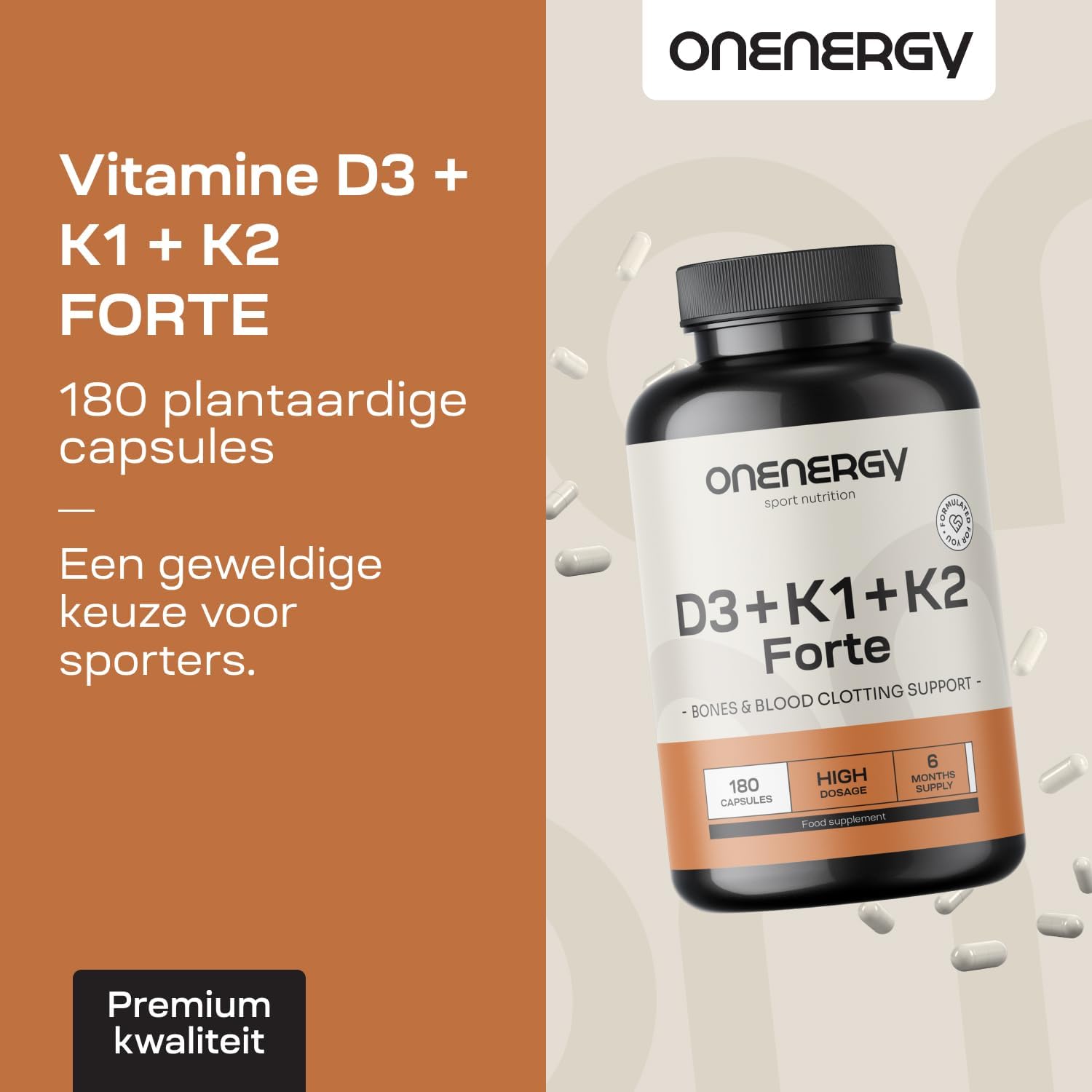 Thumbnail 1 de OnEnergy Vitamines D3 + K1 + K2 FORTE, 180 plantaardige capsules