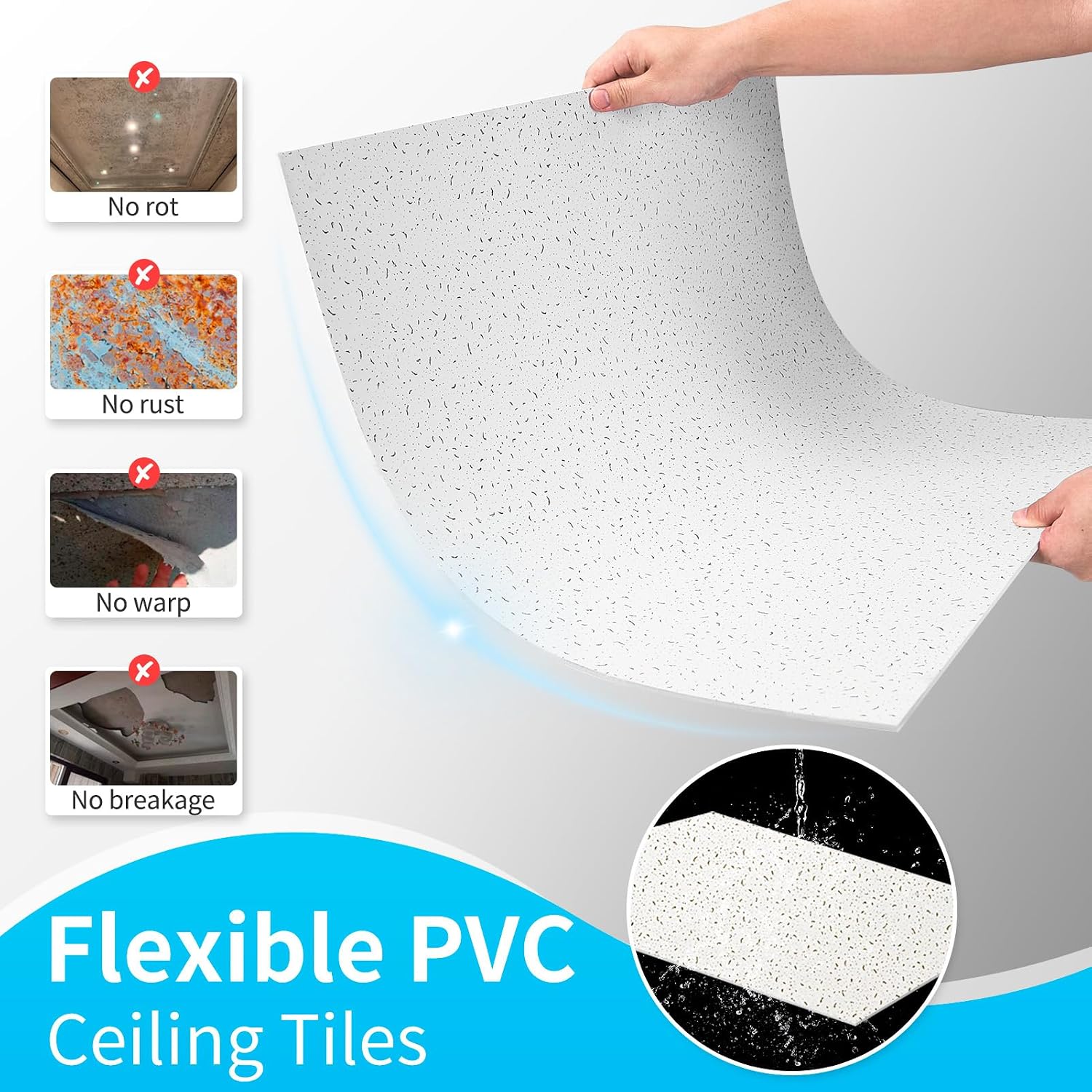 Detalle de Art3d 2 x 2 ft PVC Drop Ceiling Tiles, White, 12-Pack