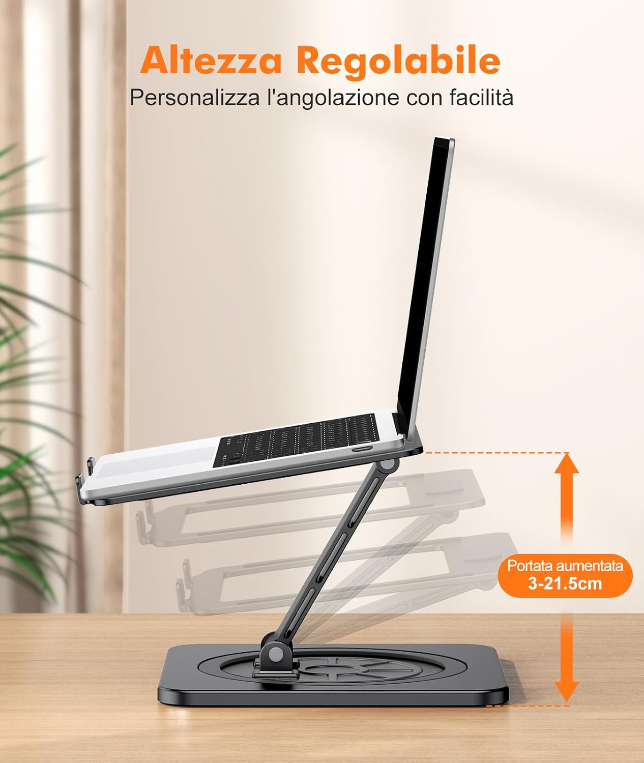 Detalle de EOIWUY Supporto PC Portatile 360°: supporto in alluminio regolabile e pieghevole per notebook da 10–16