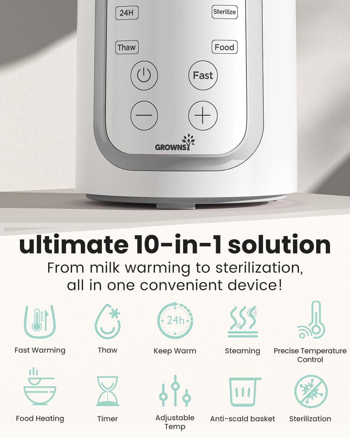 Detalle de Grownsy Bottle Warmer 10-in-1 fast steriliser for bottles