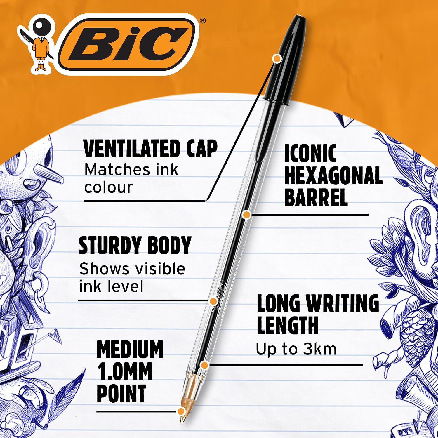 Thumbnail 6 de BIC Cristal Original Smudge Free Ballpoint Pens — Black, 1.0mm, Pack of 50