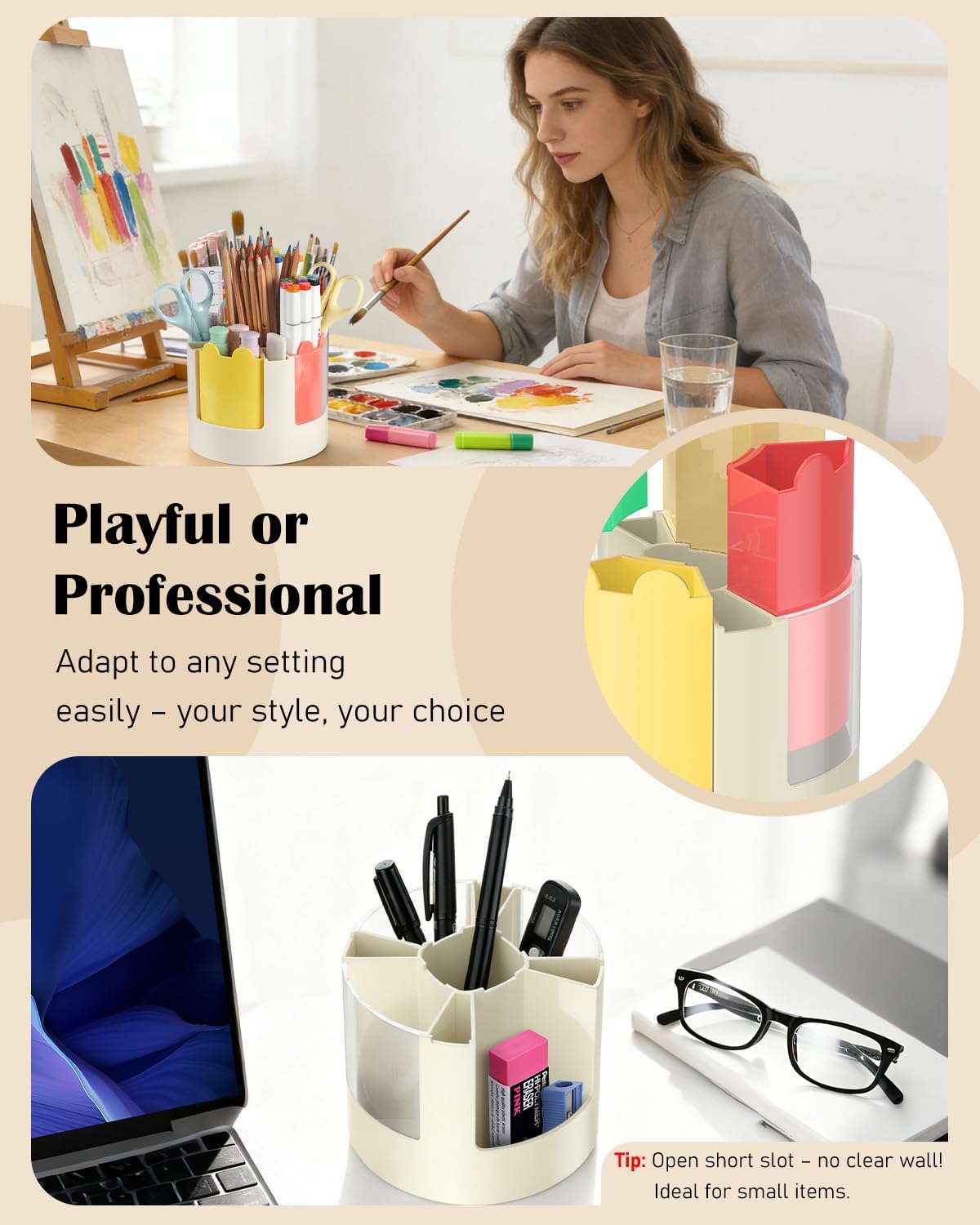 Thumbnail 5 de Uniclife porte-stylo rotatif 360° pour bureau avec 13 fentes et autocollants déco