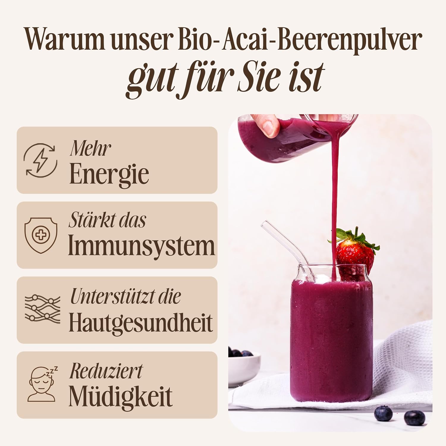 Detalle de Sevenhills Wholefoods Acai Beeren Pulver Bio 100 g – gefriergetrocknet, rohkost, pur & natürlich