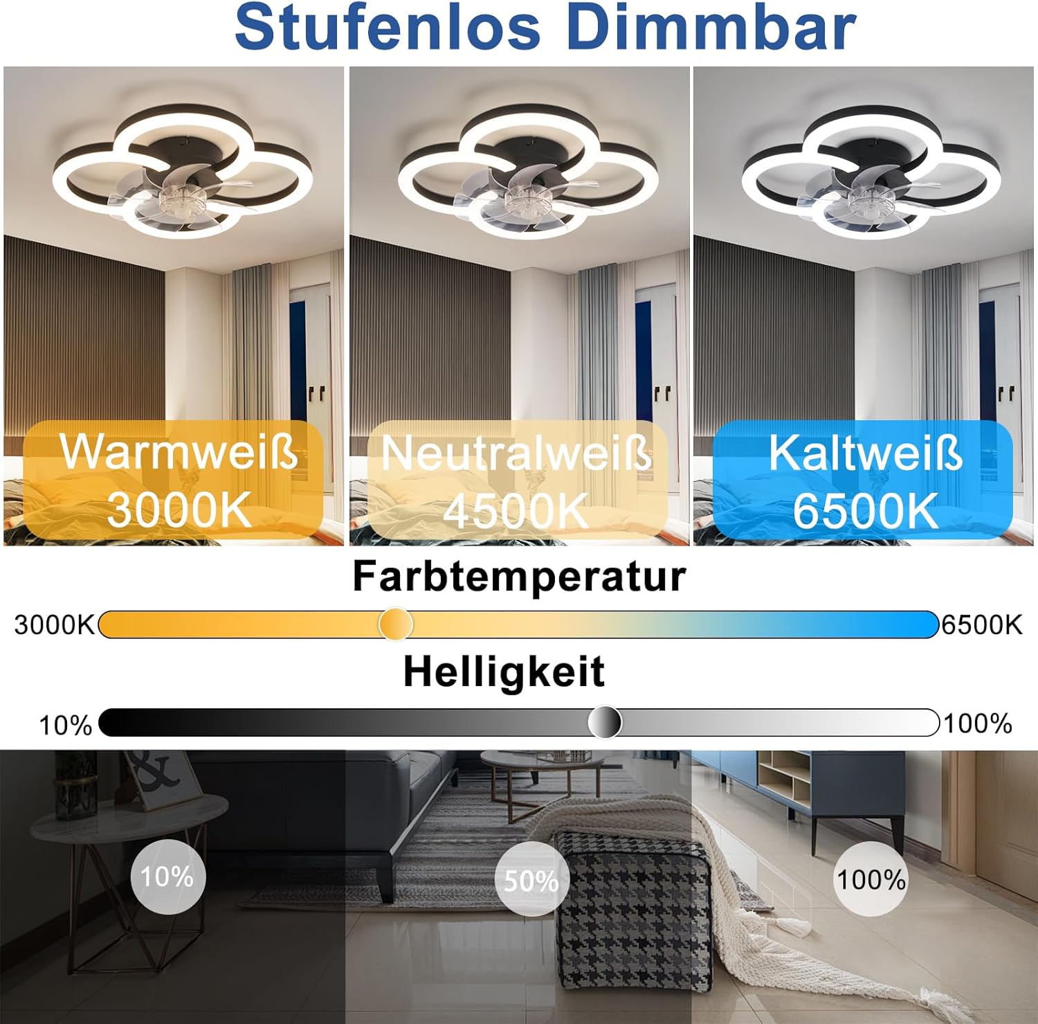 Thumbnail 2 de Homefire LED Deckenventilator mit Beleuchtung, 40 W – leise, dimmbar und mit Fernbedienung