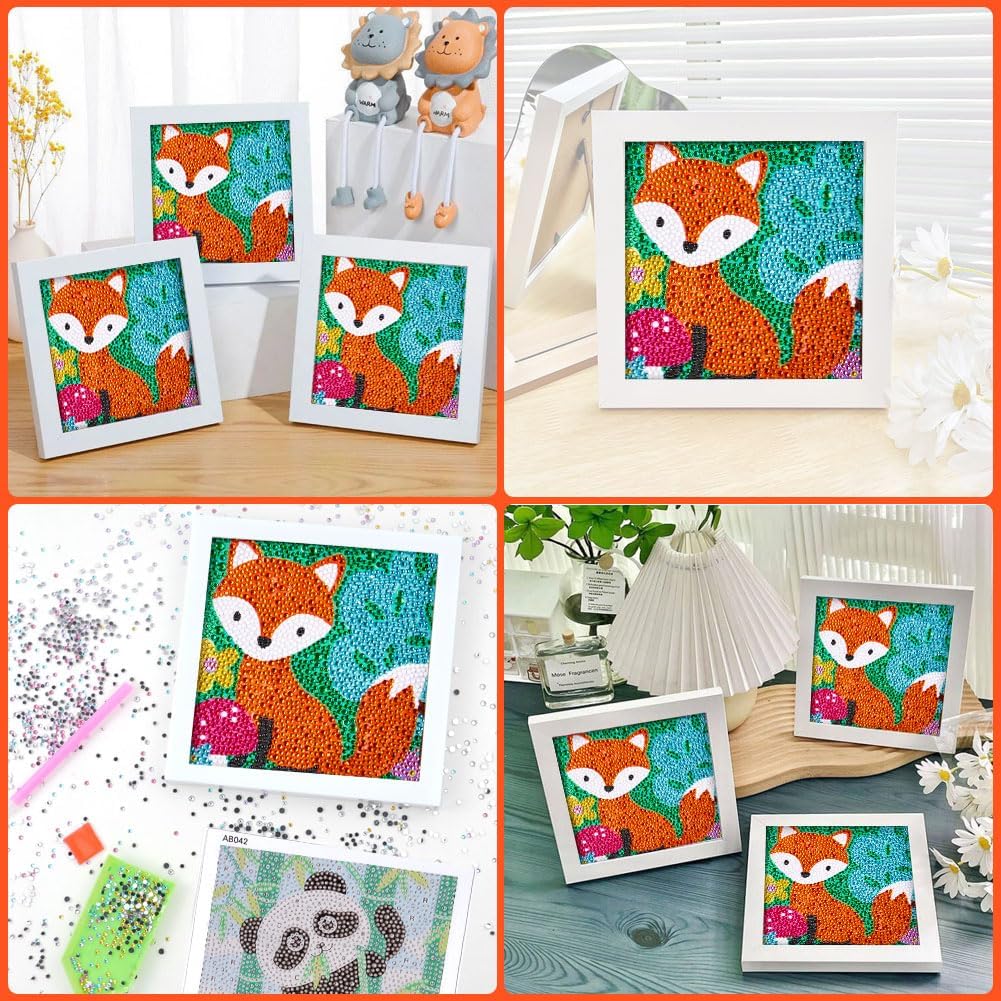 Detalle de Kit Diamond Painting 5D AUAUY con cornice in legno – gatti/volpe, decorazione fai-da-te per parete