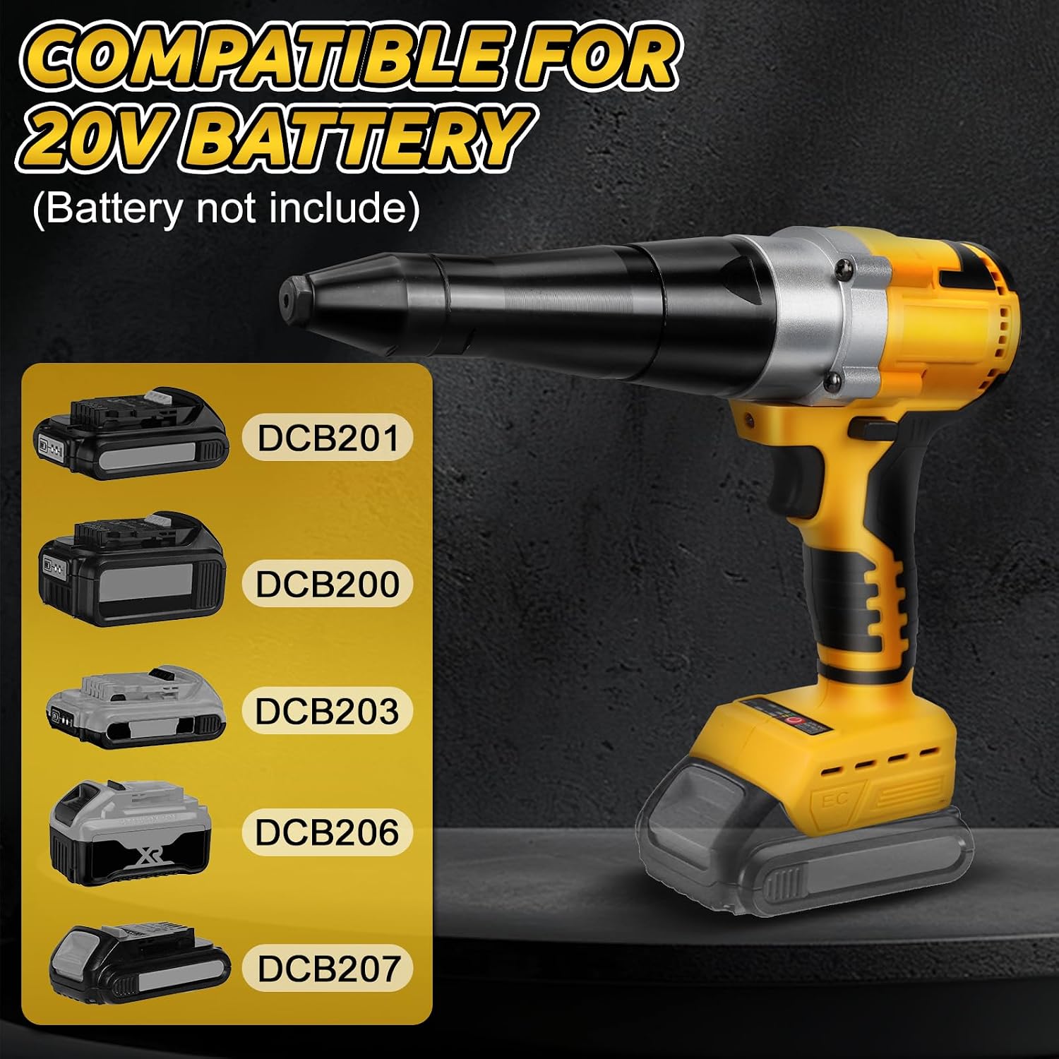 Detalle de Daspom For Aluminum & Steel Rivets Cordless Rivet Gun, Brushless, 3 Sizes