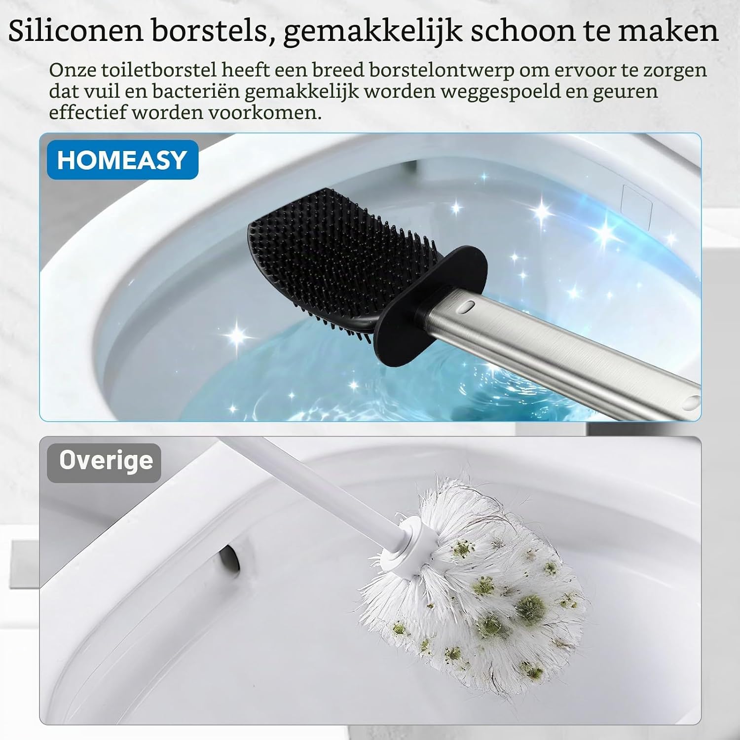 Thumbnail 5 de homeasy HLX073 toiletborstel met TPR-kop en RVS-handgreep, zilver