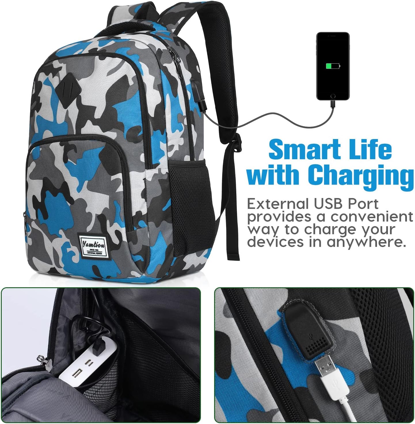 Detalle 2 de YAMTION Mochila 17.3" para escuela, trabajo y viajes