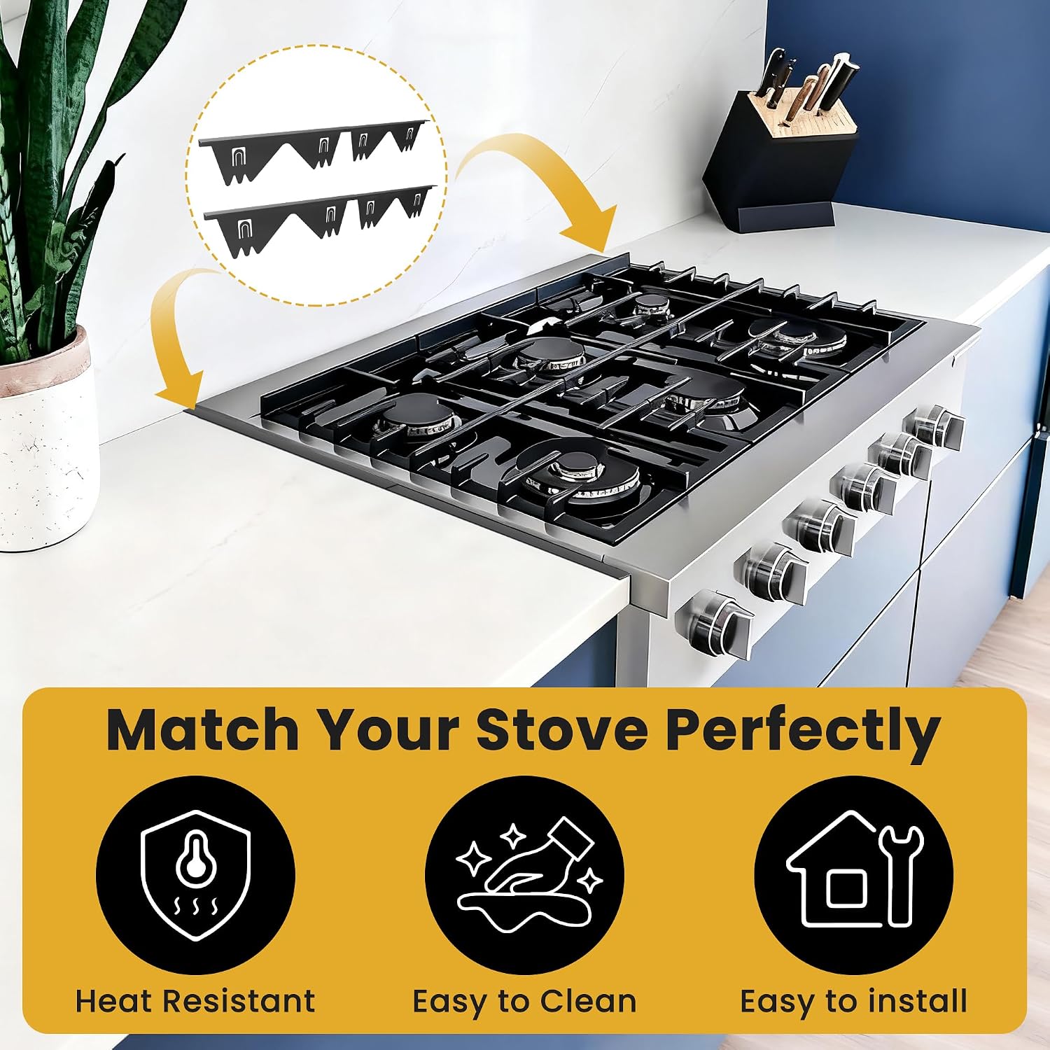 Detalle de SCOPOW JJ-003 Stainless Steel Stove Gap Covers, Adjustable 13.8–27.5 in, 2-Pack