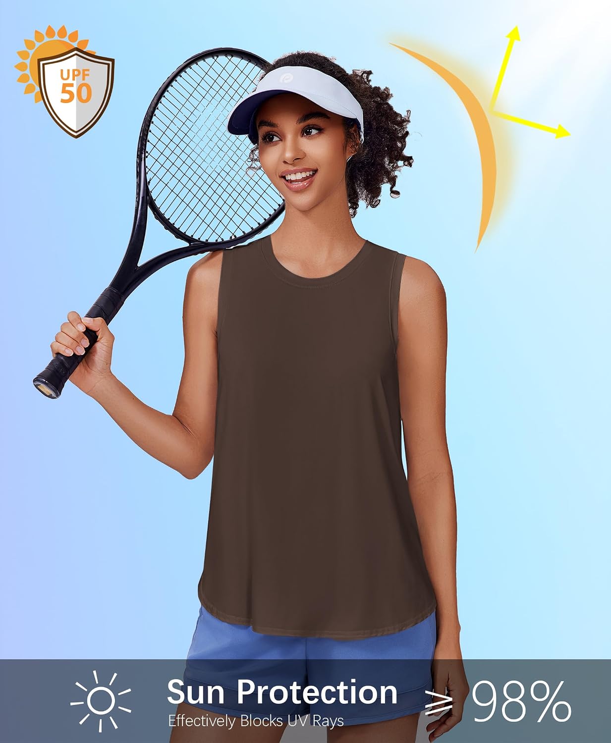 Detalle 2 de PINSPARK Workout Tank Tops Woman UPF 50+: Loose-Fit Sleeveless Tee for Yoga, Gym, and Outdoor Activities