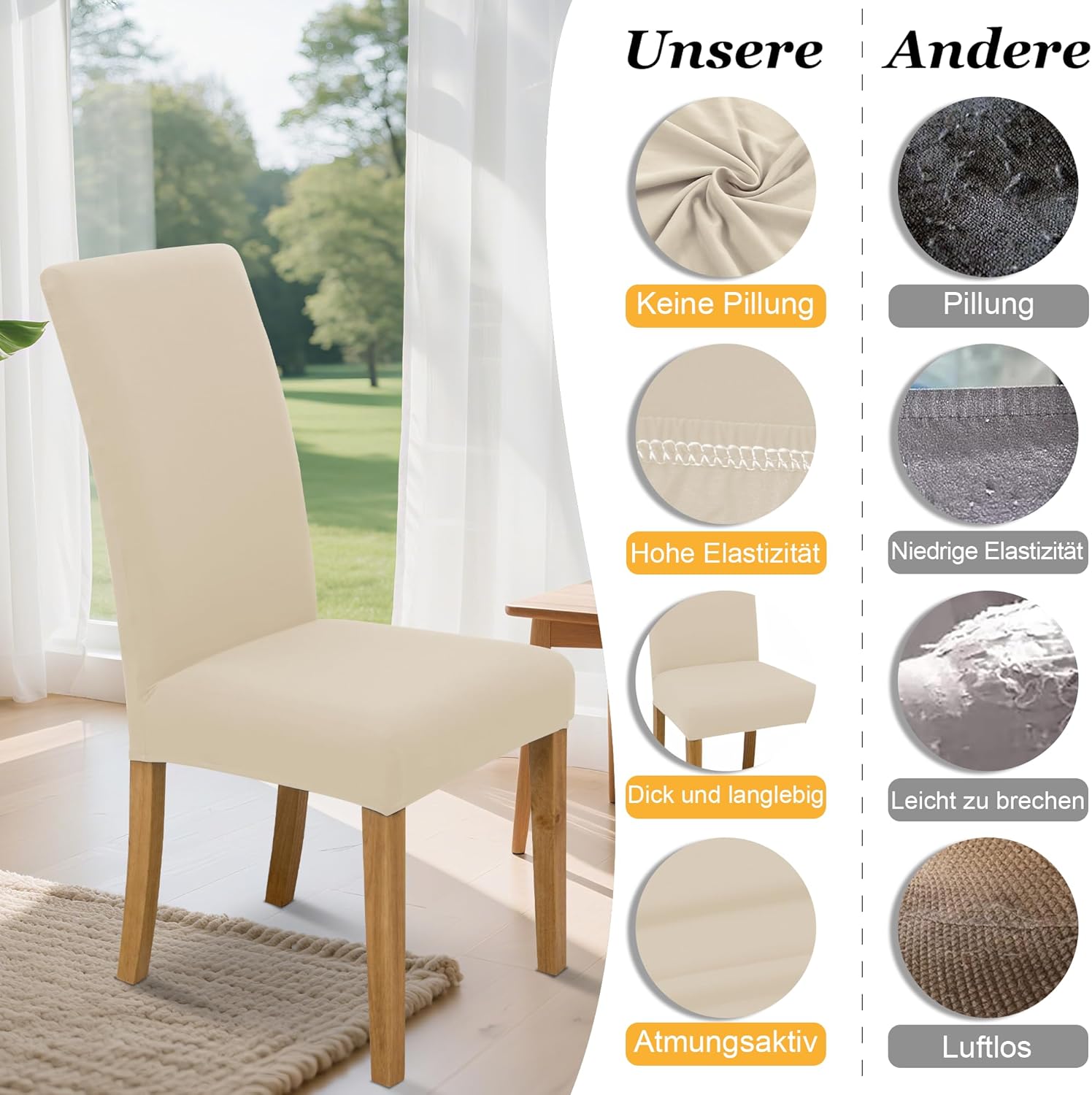 Thumbnail 5 de DREAHOTEXTIL Stuhlbezüge Beige, 4er-Set