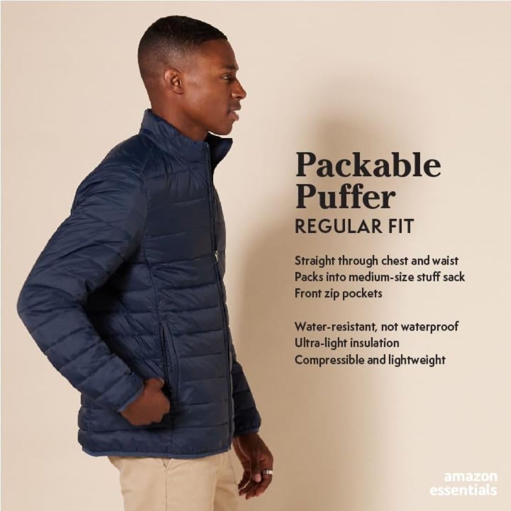 Detalle de Amazon Essentials Men's Packable Lightweight Water-Resistant Puffer Jacket (Big & Tall Available)