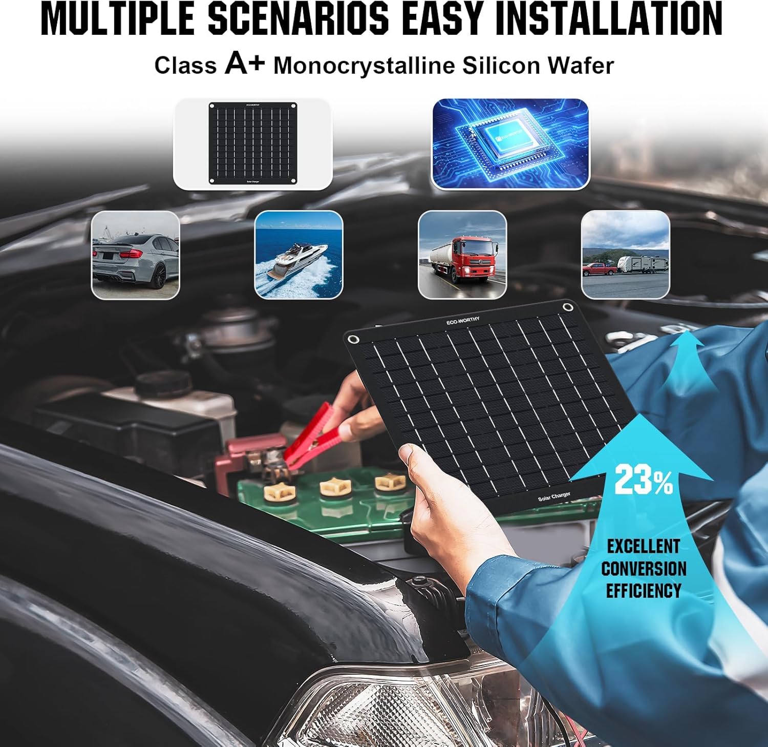 Thumbnail 6 de ECO-WORTHY 10W Solar Car Battery Charger Maintainer — 12V Waterproof Portable Trickle Charger