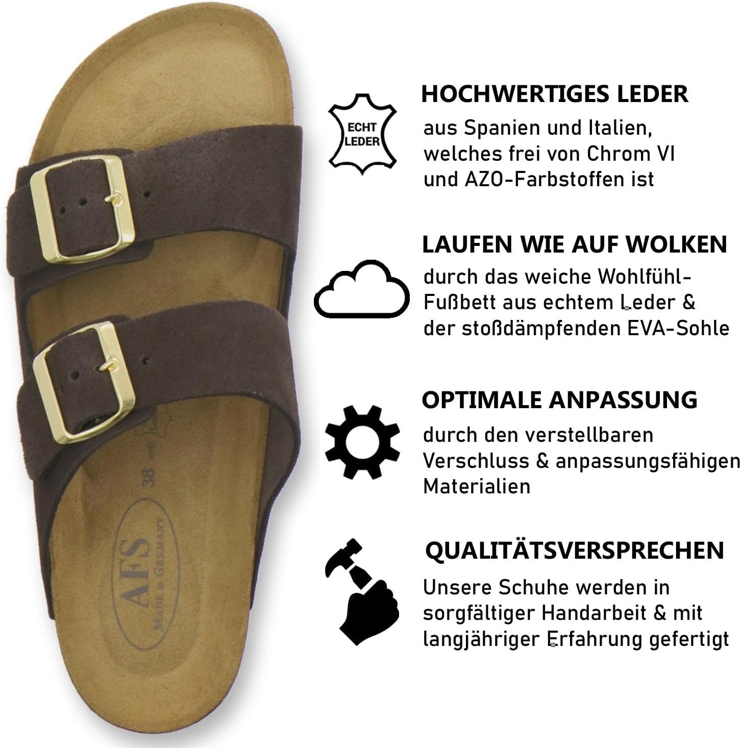 Thumbnail 1 de AFS-Schuhe 2100 Damen-Pantoletten aus echtem Leder mit verstellbarer Schnalle (Made in Germany)