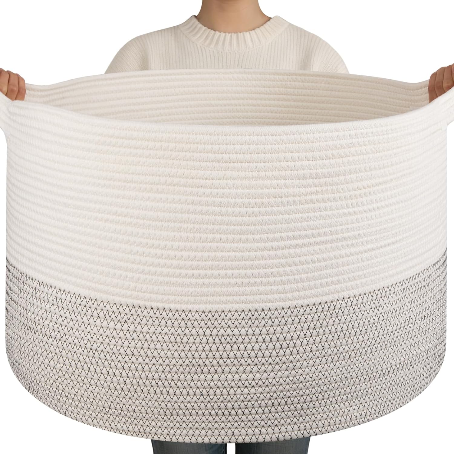 Detalle de OIAHOMY HSOBK00032 90L Cotton Rope Storage Basket, Black and White