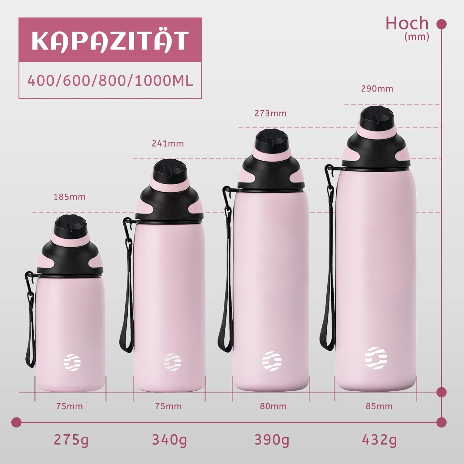 Thumbnail 6 de Fjbottle Edelstahl Sport-Trinkflasche mit magnetischem Deckel, 400/600/800 ml und 1.000 ml – BPA-frei, auslaufsicher