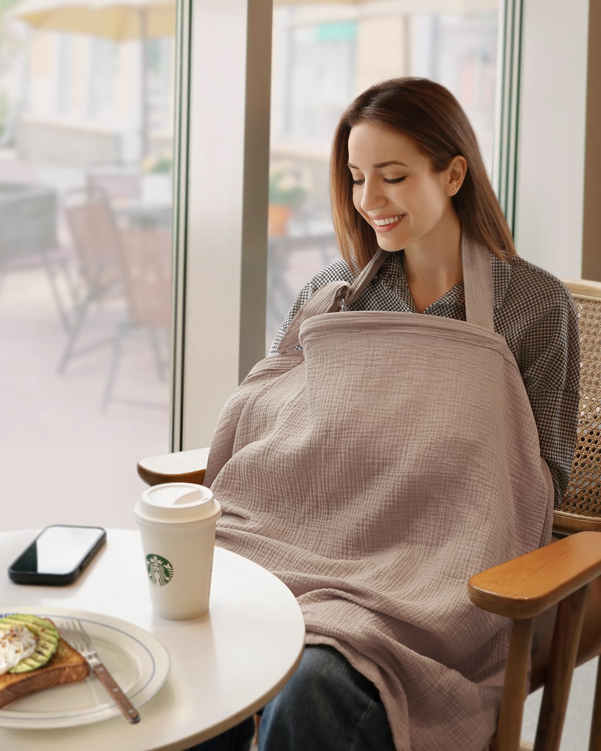 Detalle de Blissful Diary Muslin Nursing Cover for Breastfeeding – Agreeable Gray