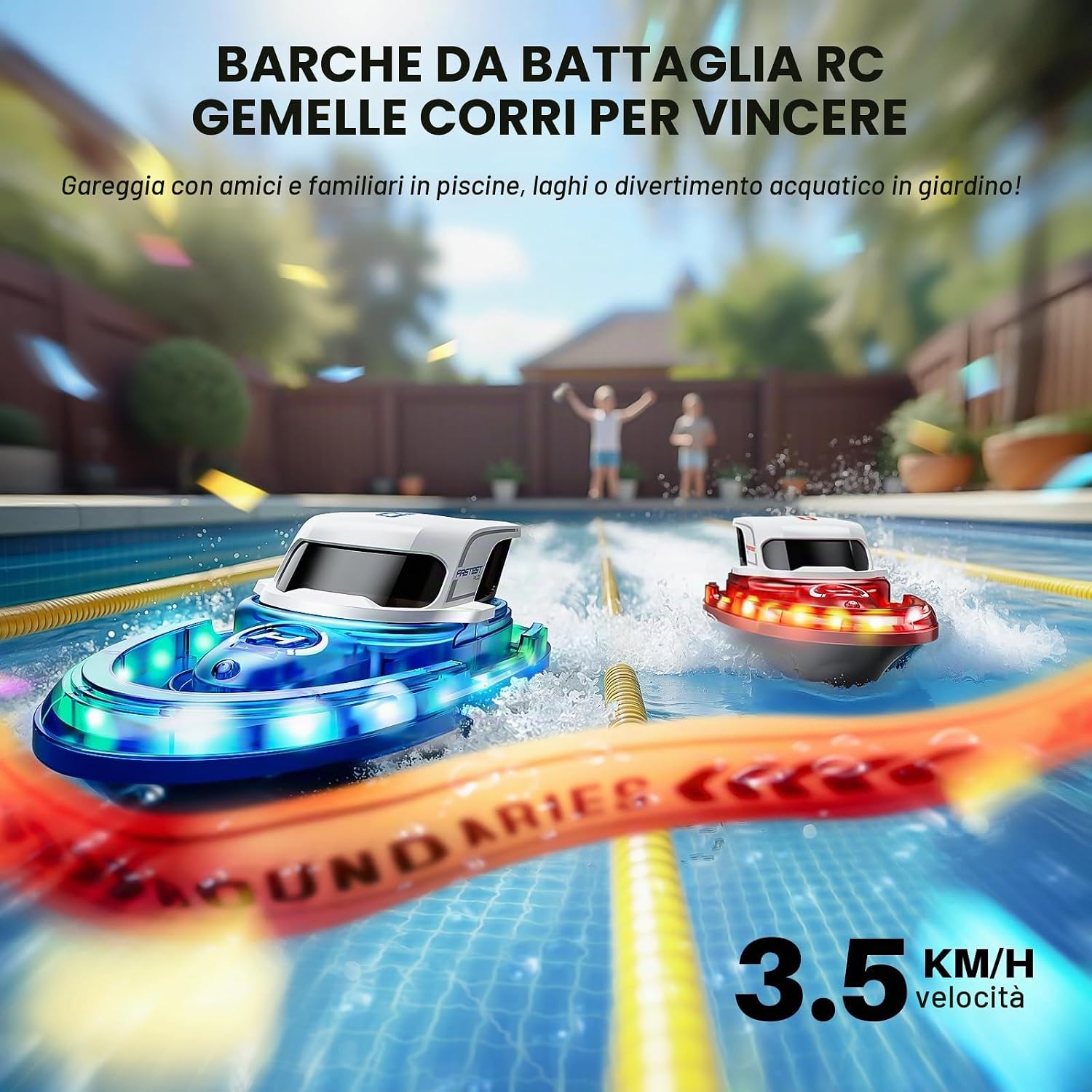 Detalle 2 de SYMA Set di 2 barche telecomandate per bambini – Barche RC da corsa con LED e spray acqua (Q16)