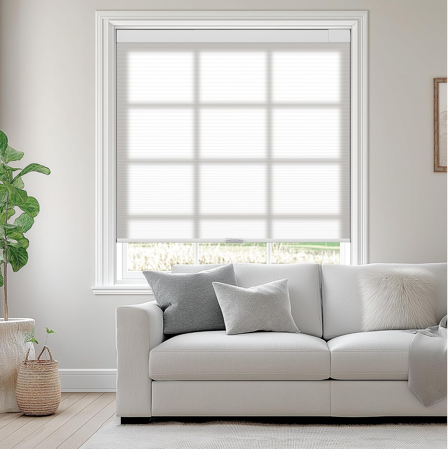 Detalle de HOTSOON No-Drill Cellular Shade, 32" x 48", Cordless, Light-Filtering White