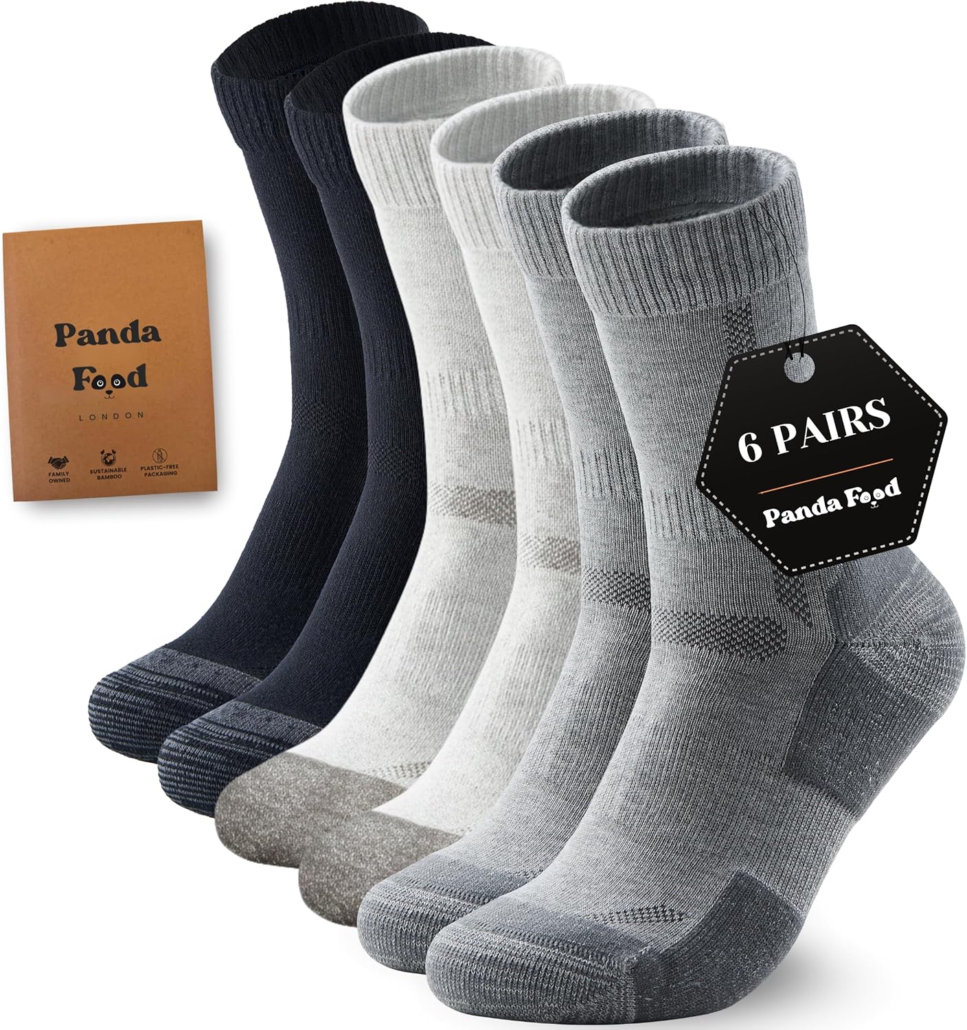 Detalle de Panda Food Premium Bamboo Outdoor Walking Socks (3 Pack UK) – anti-blister, warm and breathable unisex