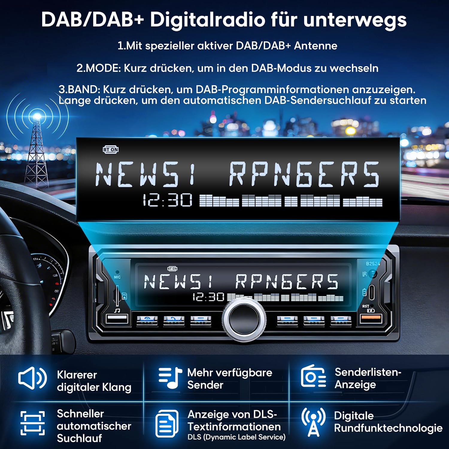Thumbnail 1 de CENXINY 1-DIN Autoradio DAB/DAB+ mit Bluetooth, FM/AM/RDS, 2x USB und Fernbedienung