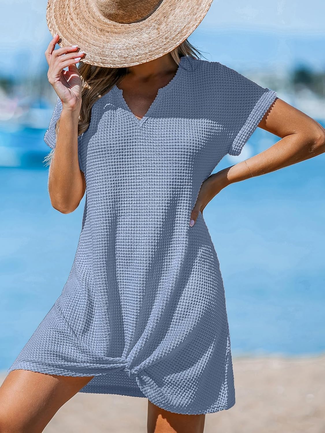 Detalle 2 de CUPSHE Costume da bagno da donna in maglia a nido d'ape: copricostume leggero e versatile per l’estate