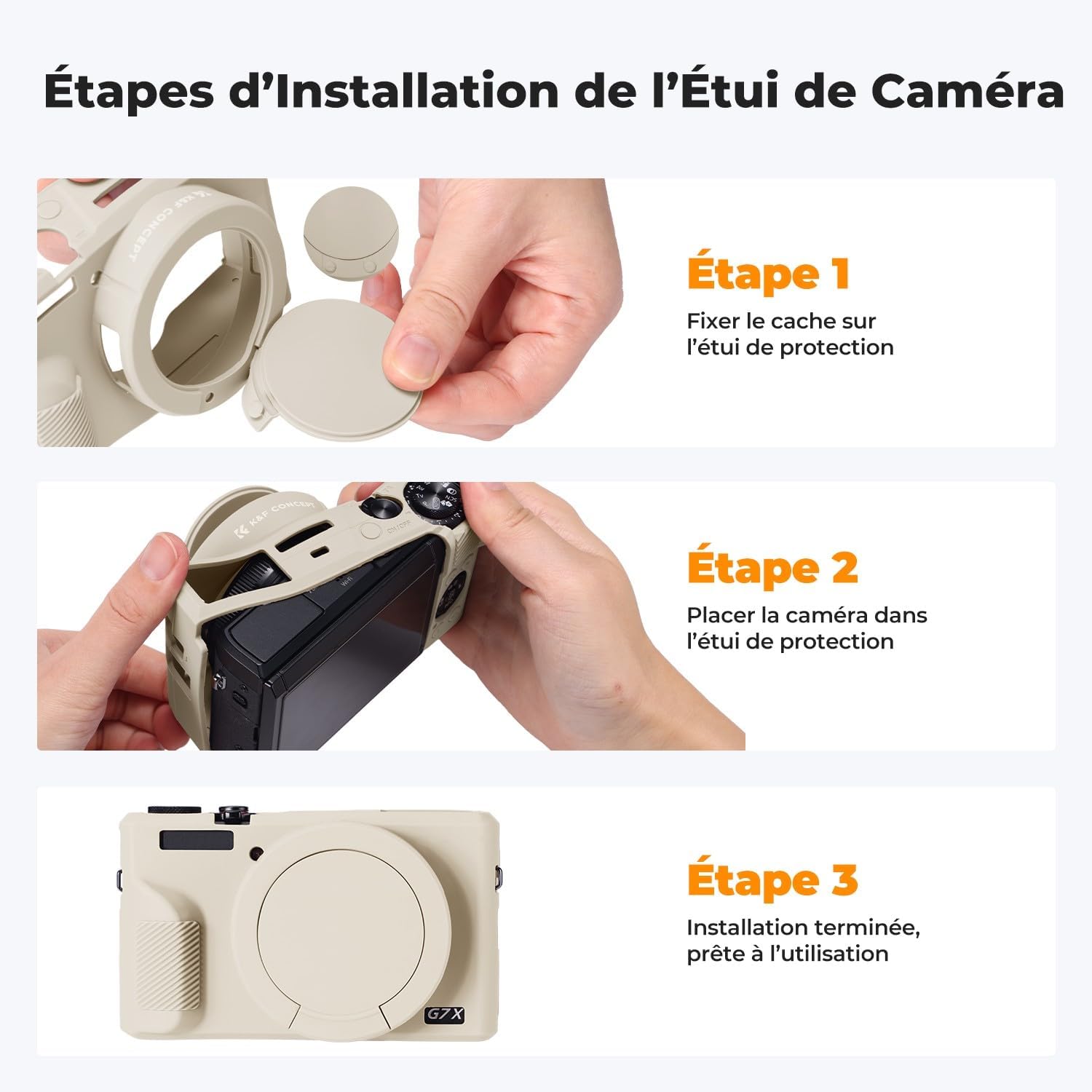 Detalle de K&F CONCEPT Coque de Protection en Silicone Pour Canon PowerShot G7X Mark III / G7X3 – Beige