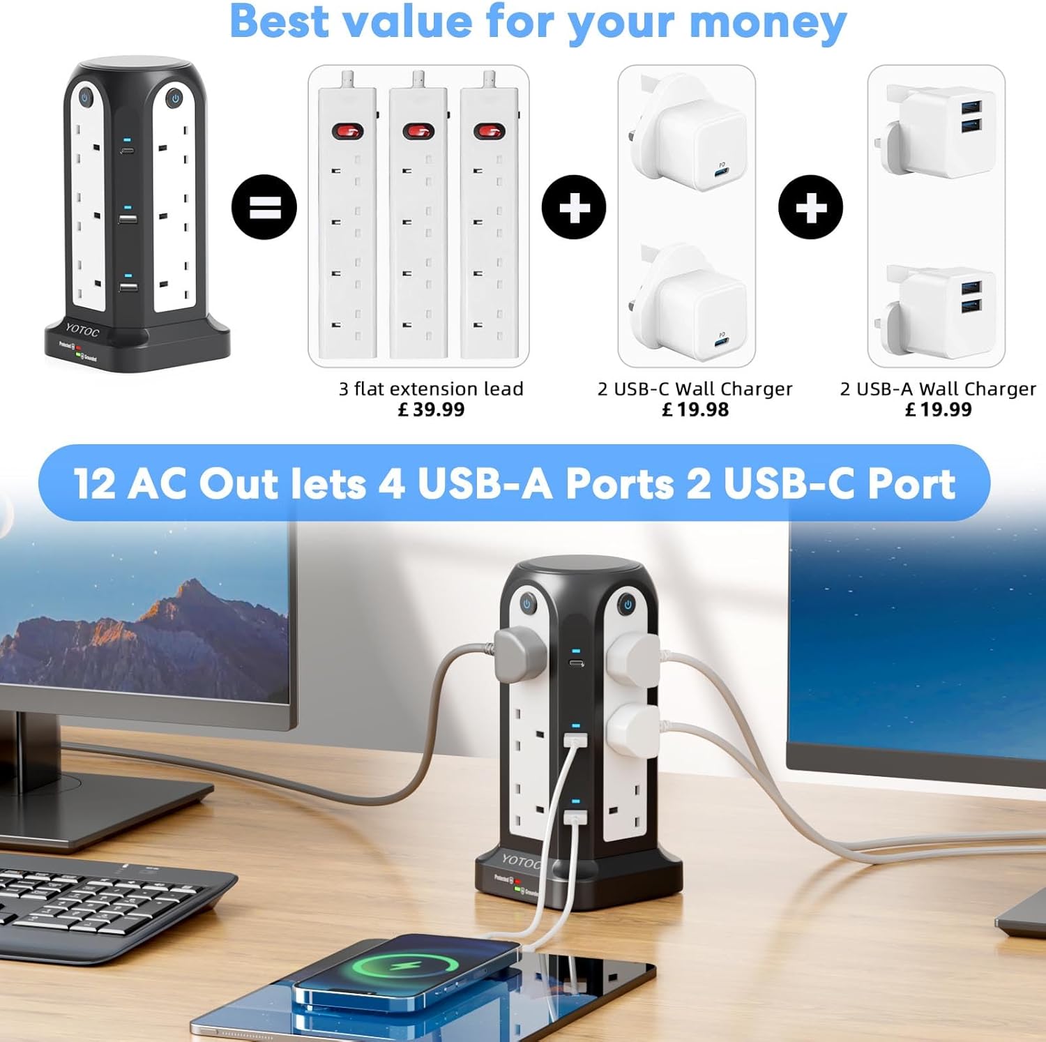 Thumbnail 2 de Tower Extension Lead 12-way Surge Protected 3250W 🔌