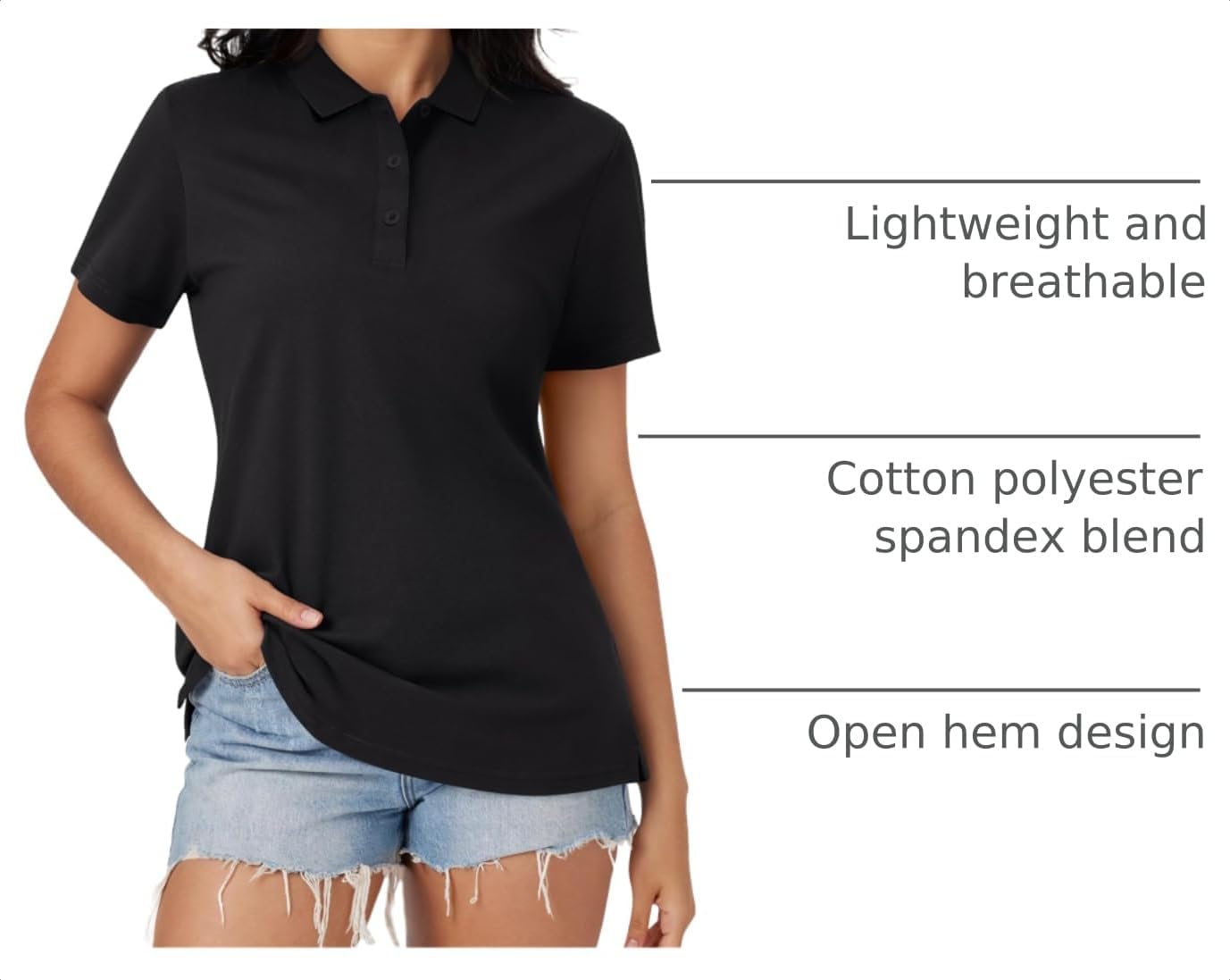 Detalle de MAGCOMSEN Women's Cotton 3-Button Polo Shirt: Lightweight, breathable comfort for everyday wear