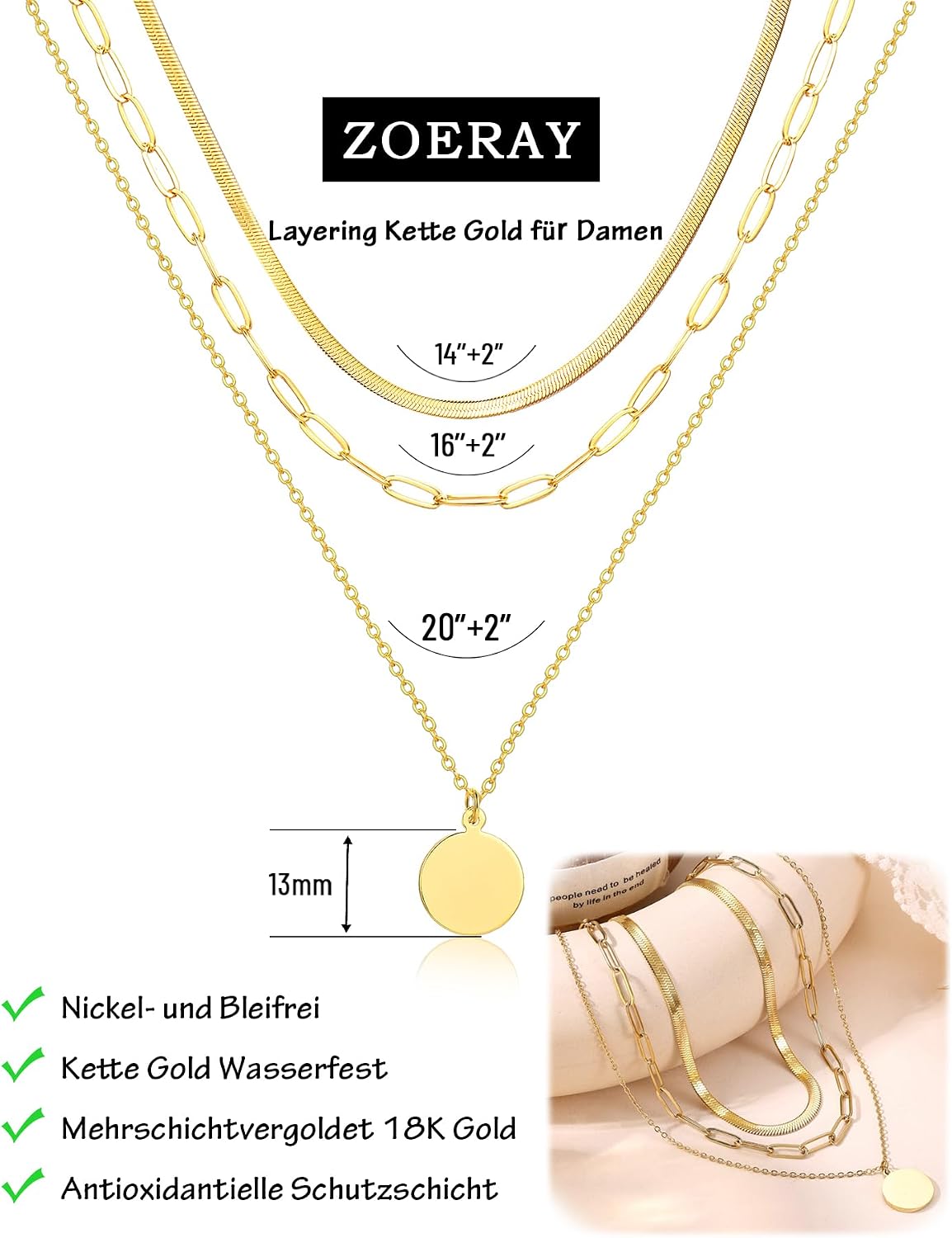 Thumbnail 3 de ZOERAY Kette Gold Silber 18K vergoldet 47 cm
