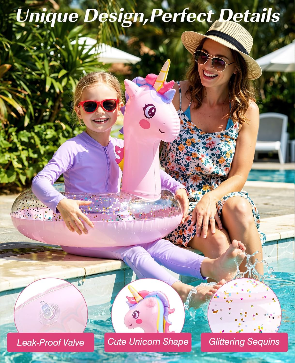Thumbnail 2 de HeySplash Unicorn Pool Floats Kids: Fun, Safe, and Easy to Inflate for Summer Water Play