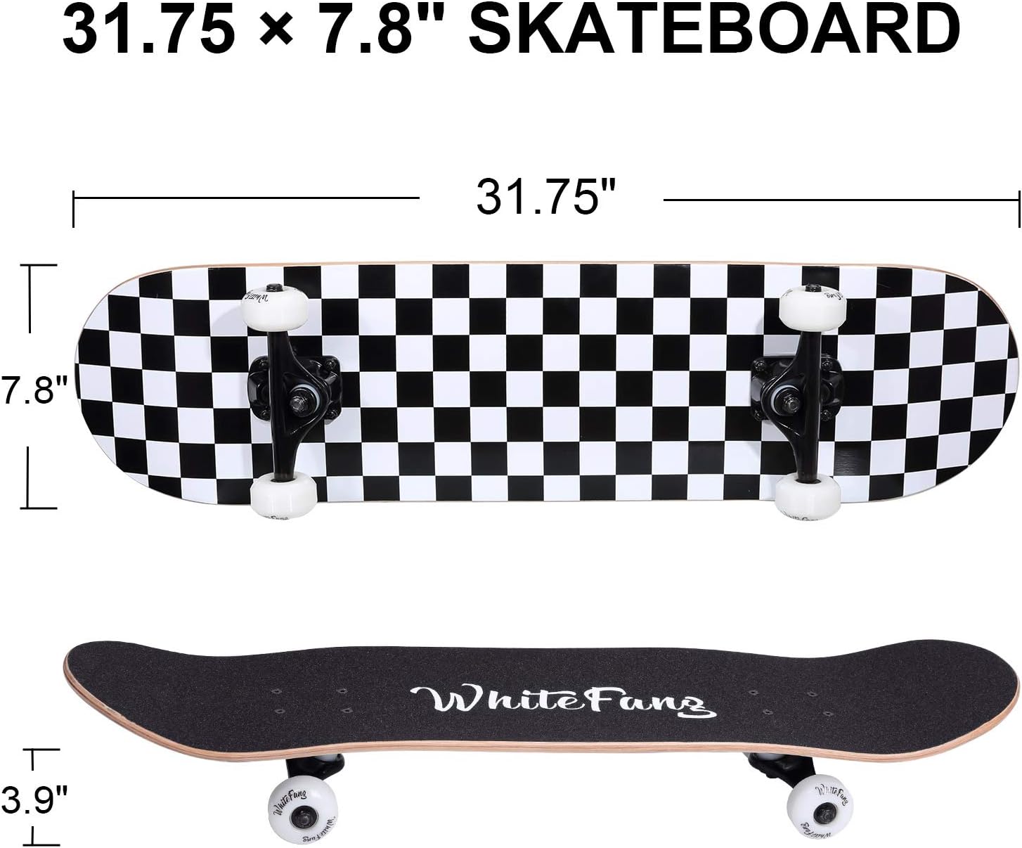 Detalle de WhiteFang Beginners Complete Skateboard (31 x 7.88) — Solid all-round setup for new skaters